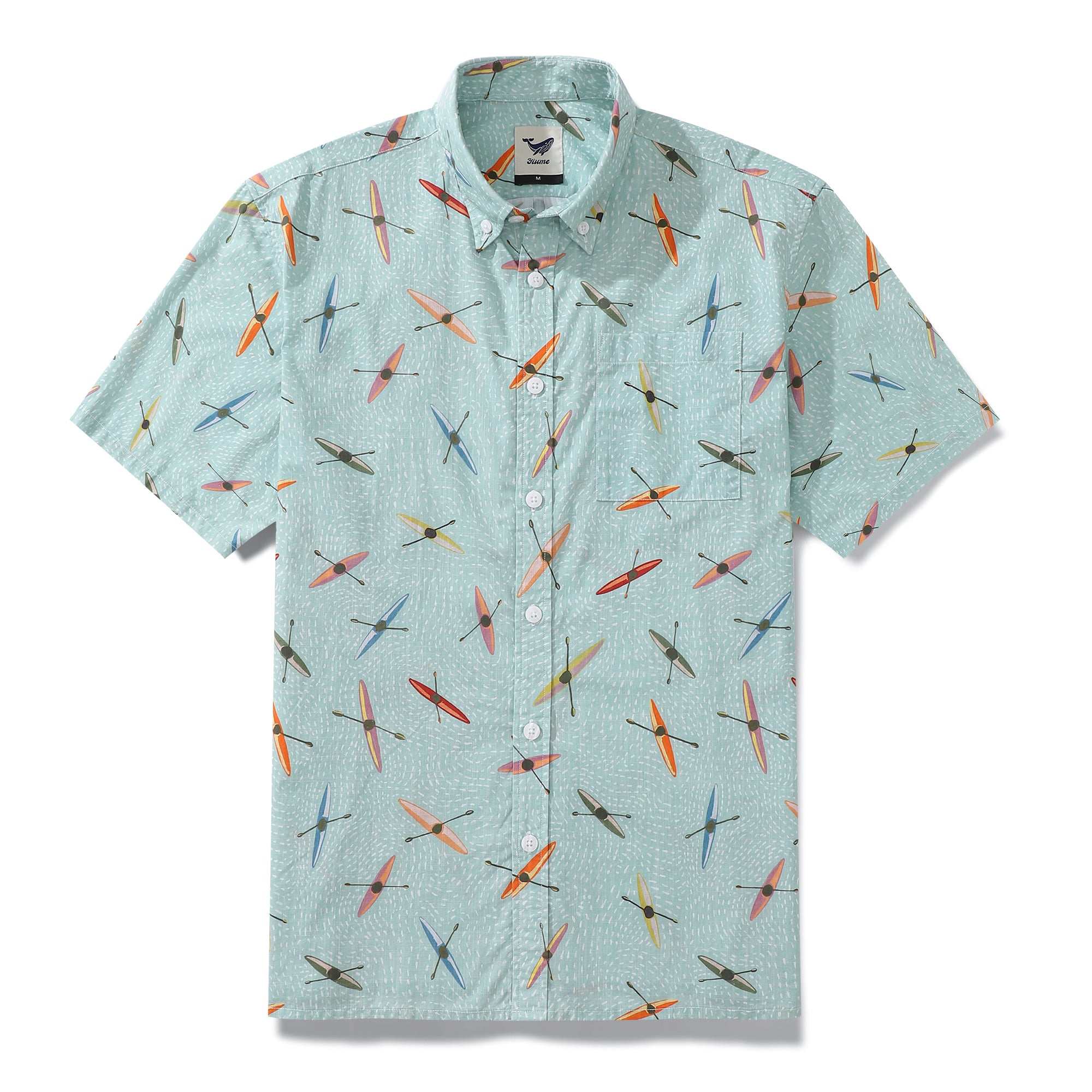 Men's Hawaiian Shirt Sea Kayaks Print By Katie O'Shea Design Cotton Button-down Short Sleeve Aloha Shirt