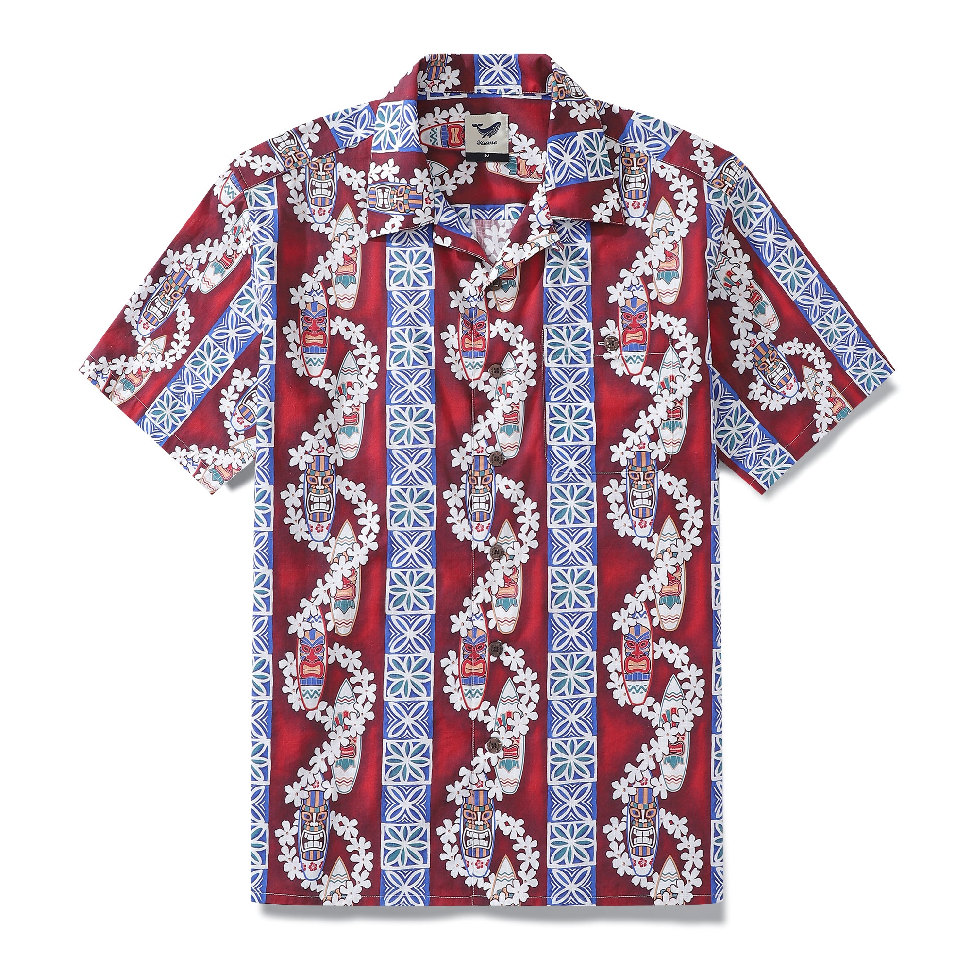 Hawaiian Shirt For Men Surfboard and Lei Shirt Camp Collar 100% Cotton ...