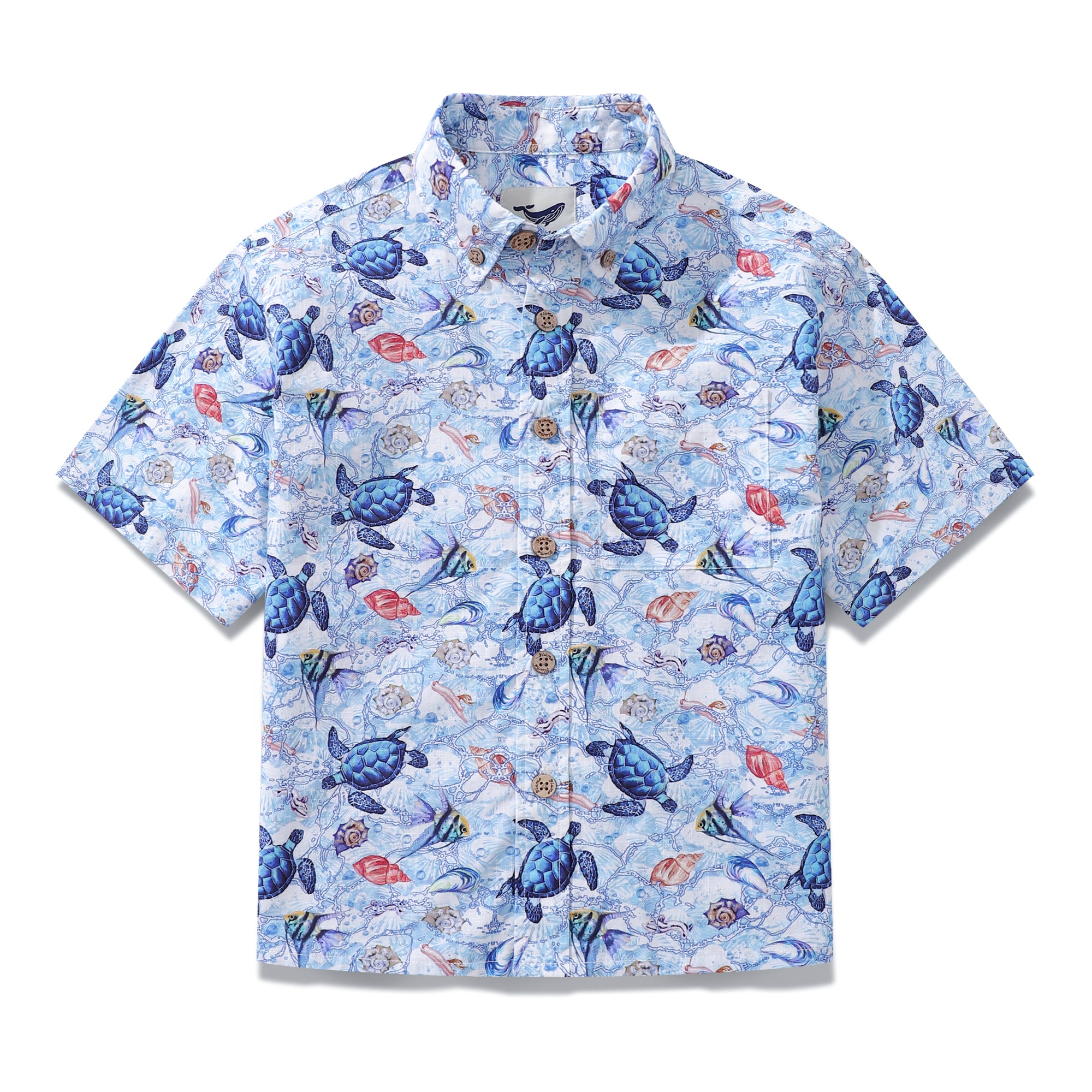 Children's Hawaiian Shirt Roaming Turtles Print Cotton Button-down Short Sleeve