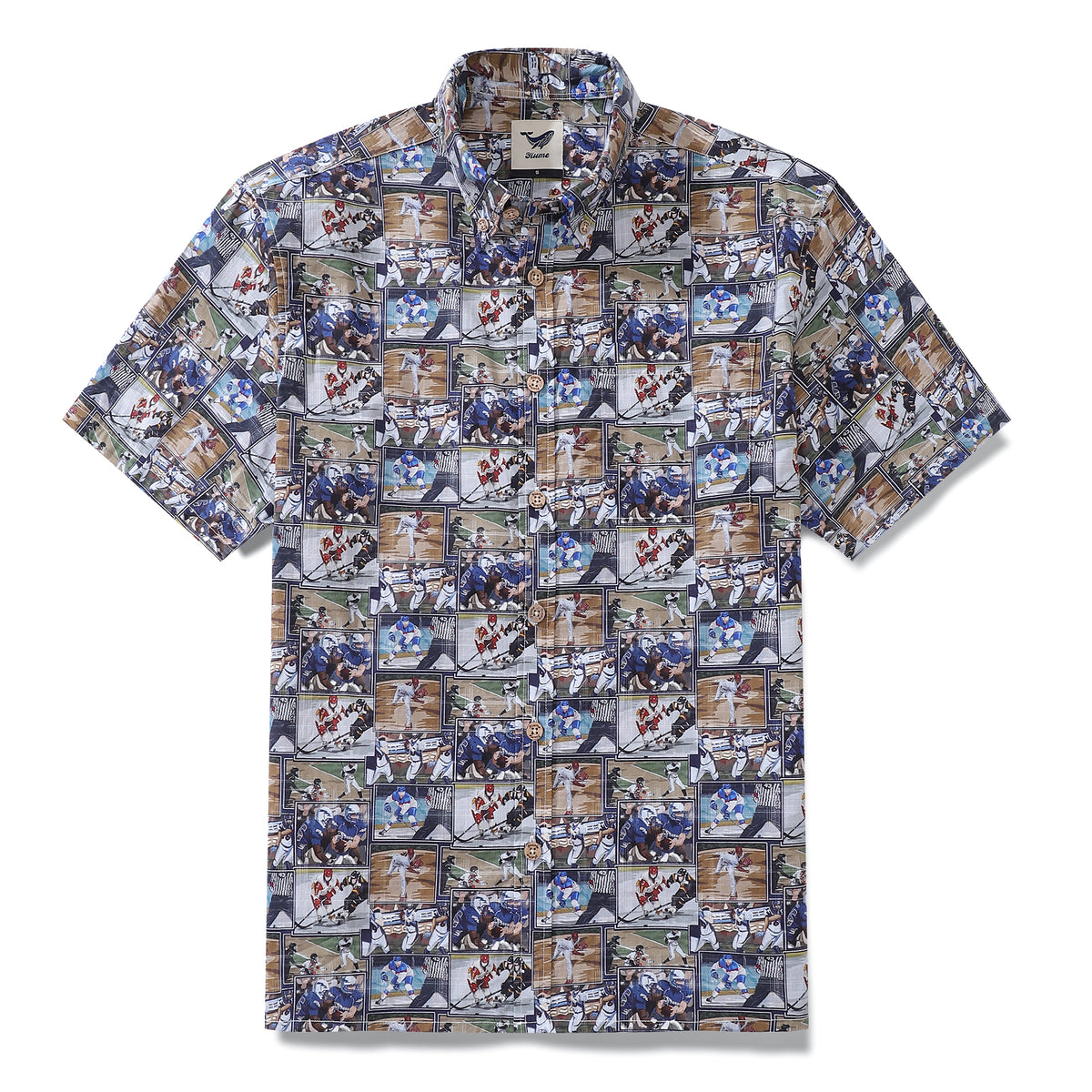 Men's Hawaiian Shirt Team Dynamics Print Cotton Button-down Short Slee ...