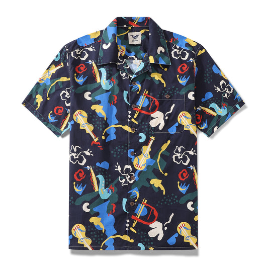 Hawaiian Shirt For Men Jazz Club Shirt Camp Collar 100% Cotton