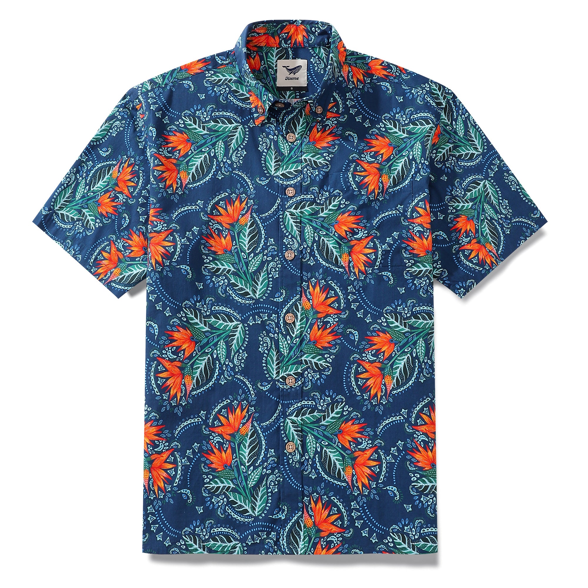 Men's Hawaiian Shirt Birds of Paradise Print By Fizah Malik Cotton Button-down Short Sleeve Aloha Shirt