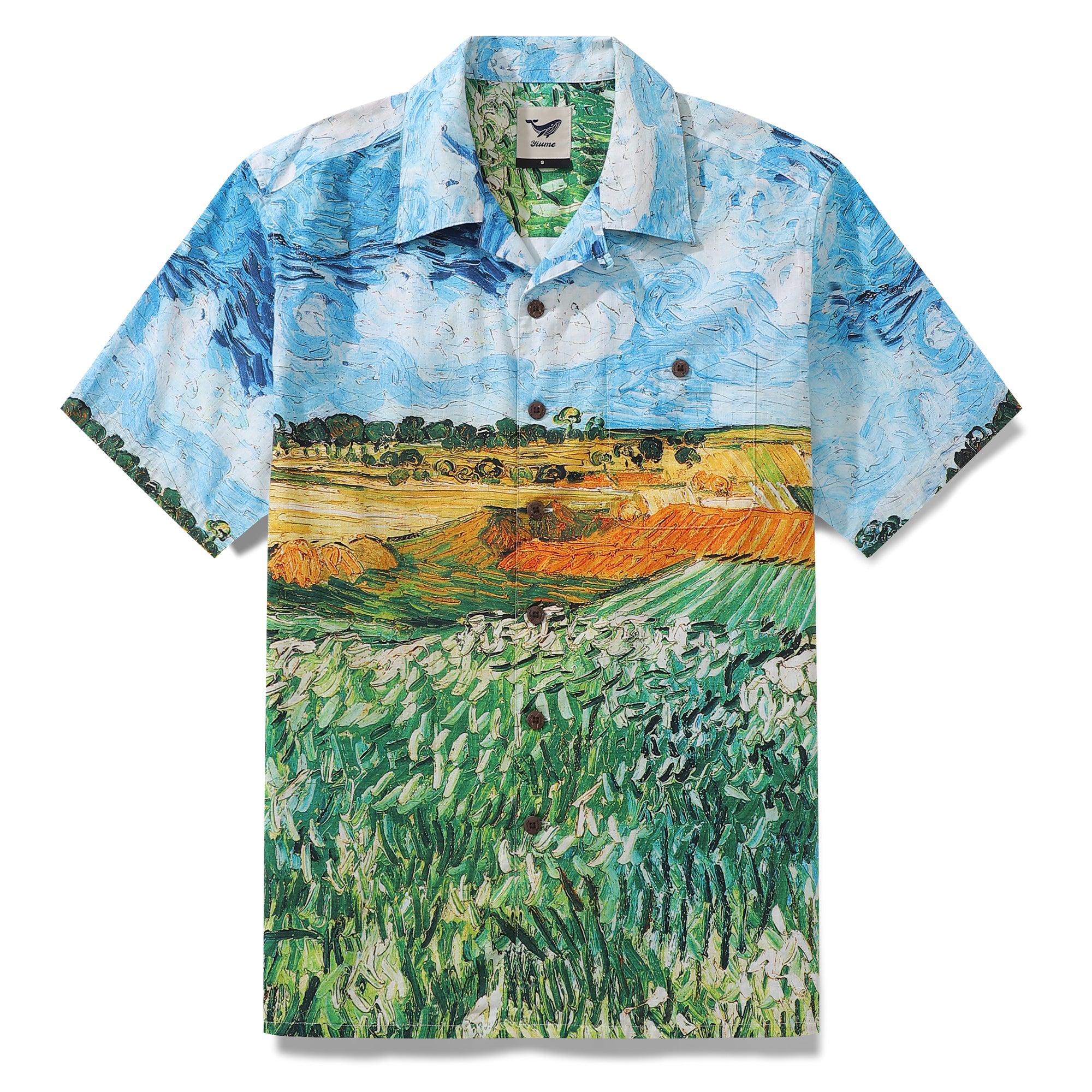 Hawaiian Shirt For Men 1950s Vintage Plain of Auvers Shirt Camp Collar 100% Cotton