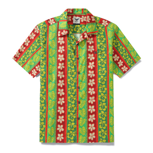 Hawaiian Shirt For Men Vertical Garden Shirt Camp Collar 100% Cotton