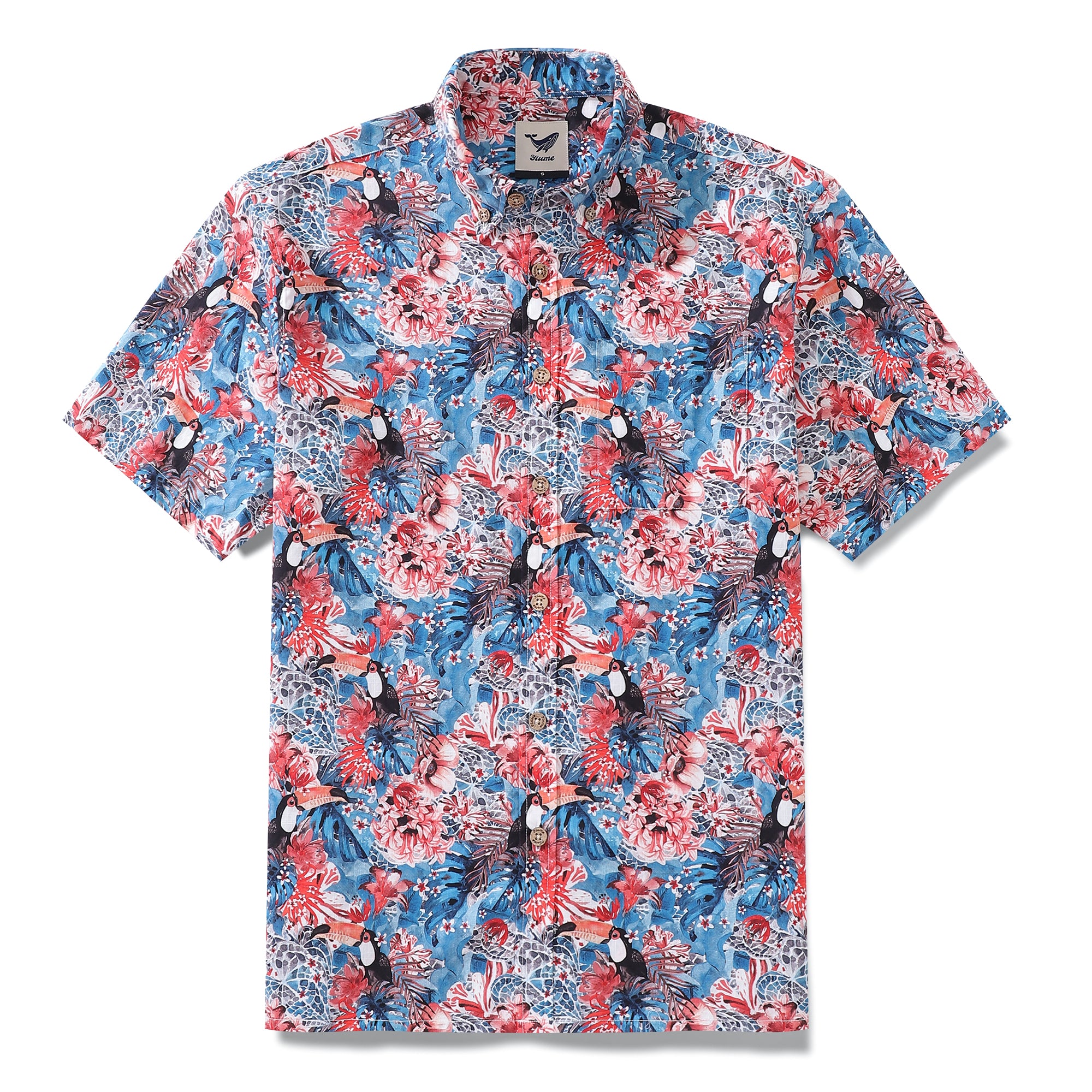 Men's Hawaiian Shirt Exotic Toucan Print By Maya Fatha Cotton Button-down Short Sleeve Aloha Shirt