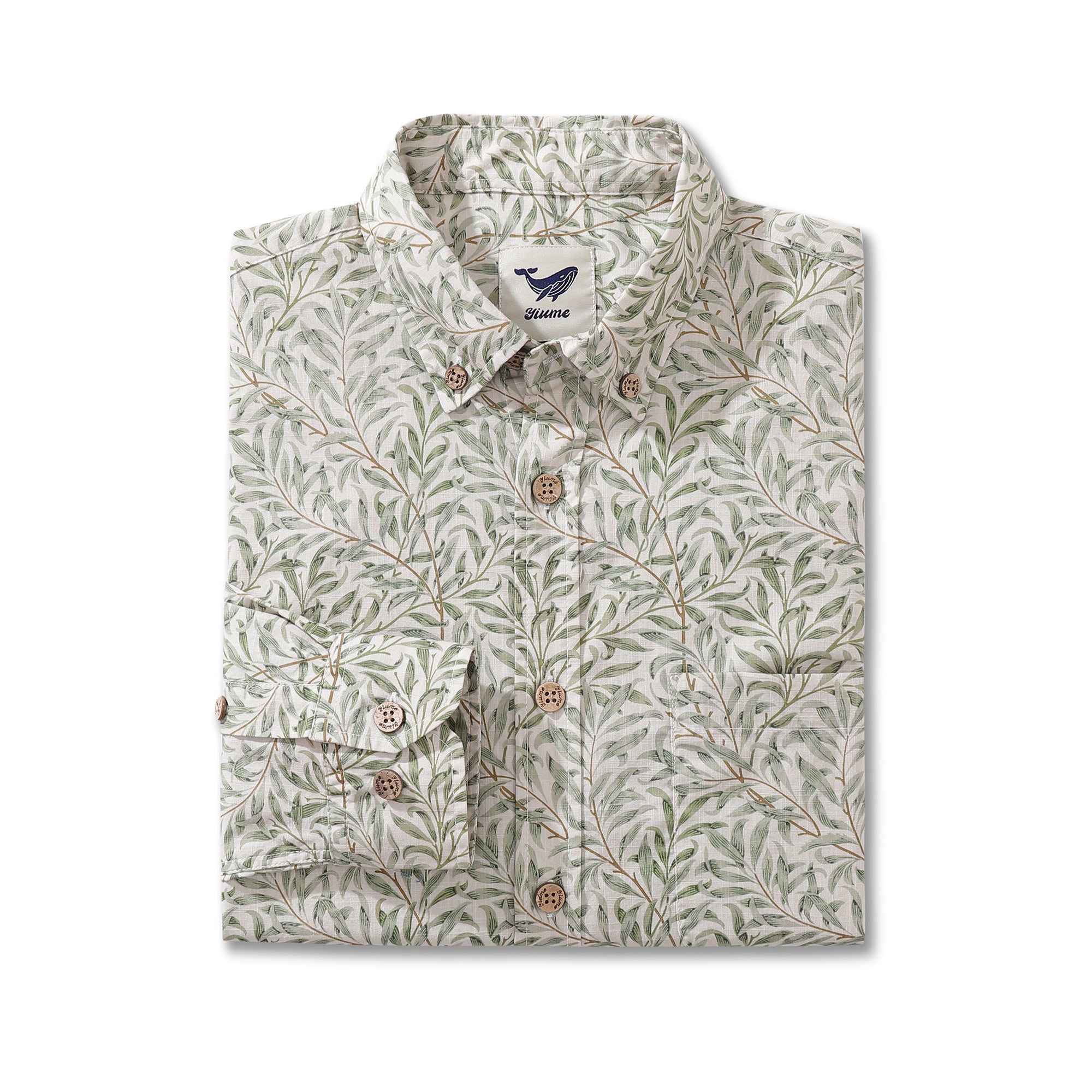 Men's Hawaiian Shirt Willow Cotton Button-down Long Sleeve Aloha Shirt