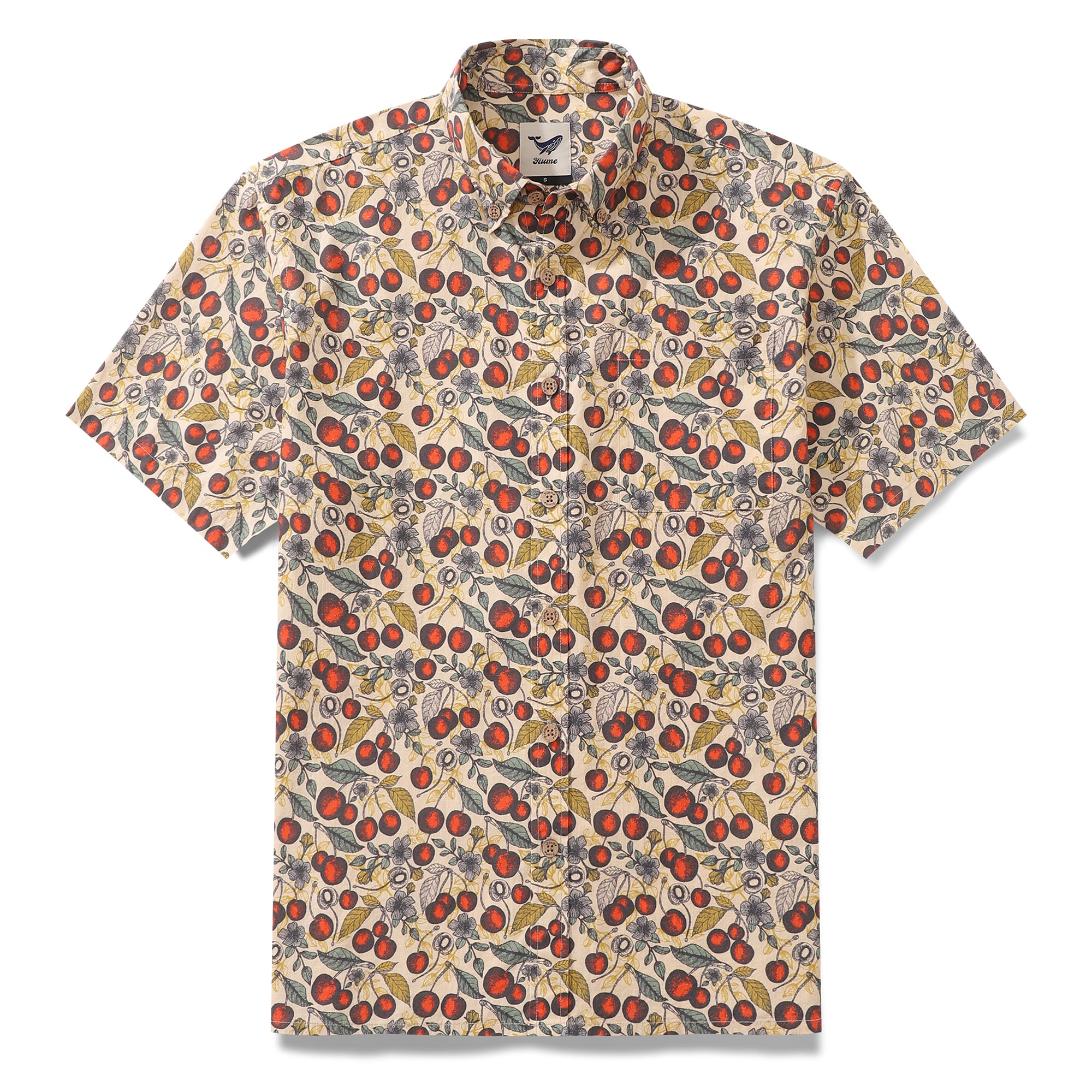 Men's Hawaiian Shirt Cherry Flavor By Claudia Cotton Button-down Short Sleeve Aloha Shirt