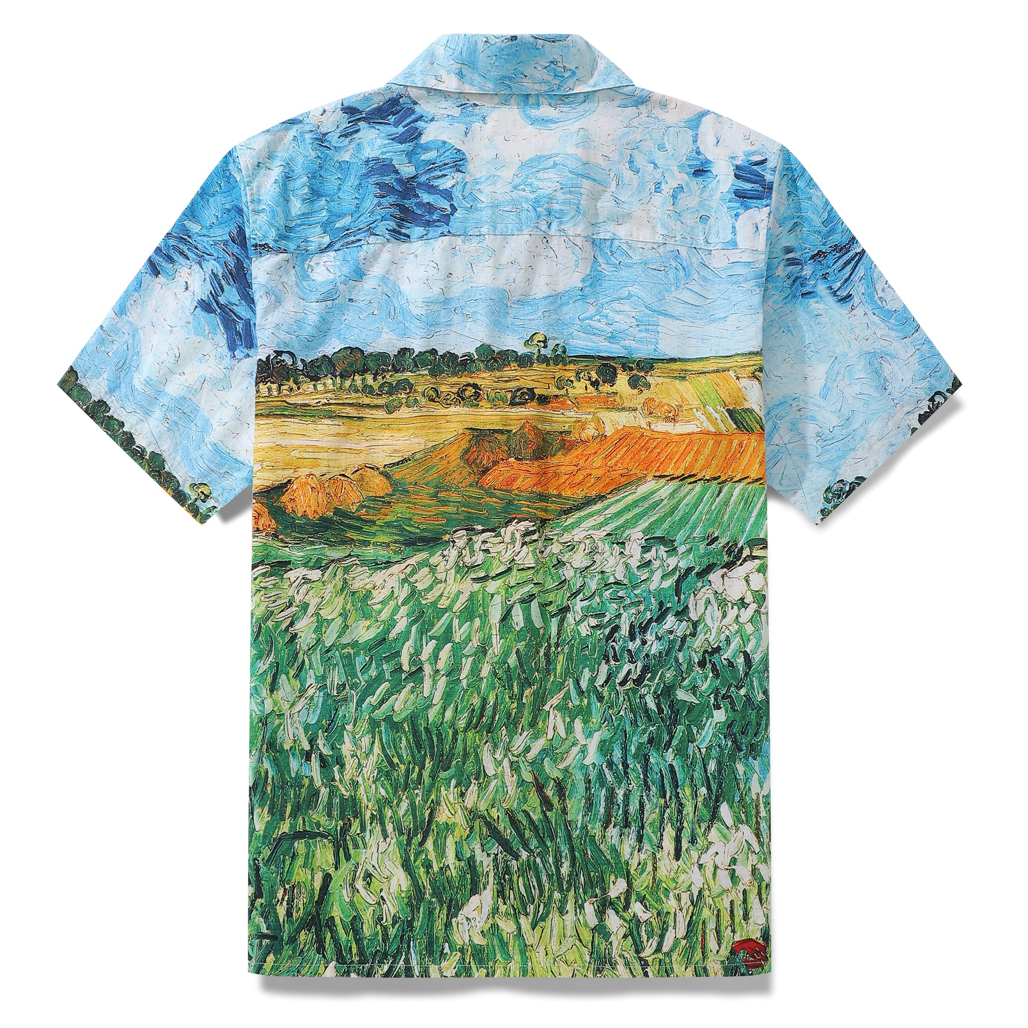 Hawaiian Shirt For Men 1950s Vintage Plain of Auvers Shirt Camp Collar 100% Cotton