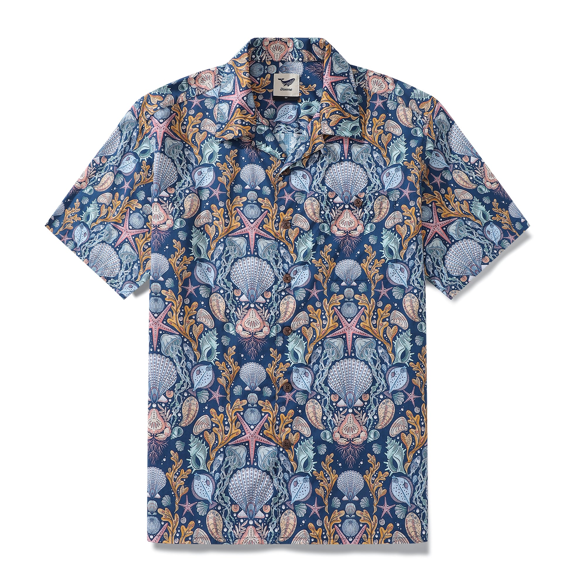 Hawaiian Shirt For Men Deep Sea Damask By Rebecca Elfast Shirt Camp Collar 100% Cotton