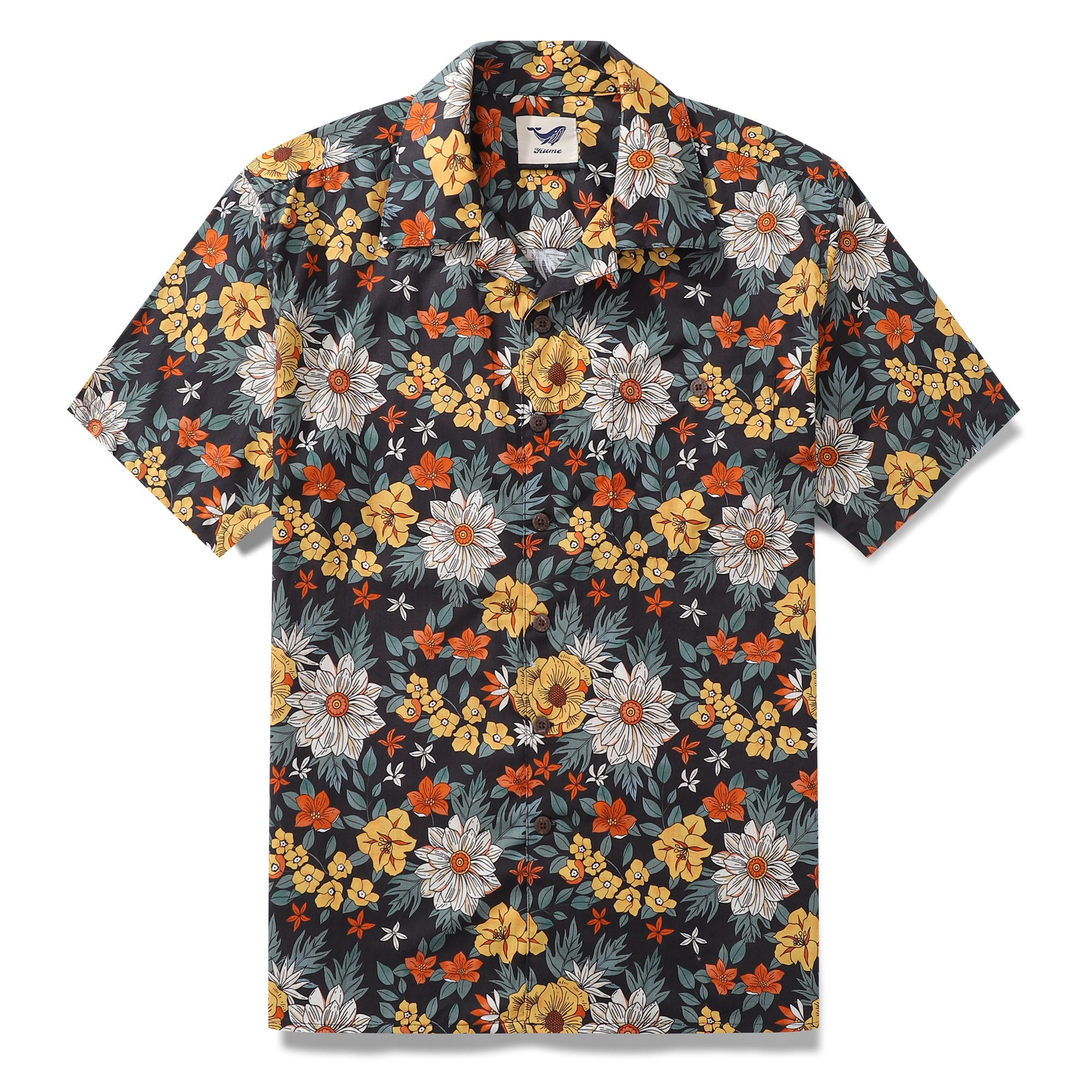 Hawaiian Shirt For Men Autumn Garden Print Shirt Camp Collar 100% Cotton
