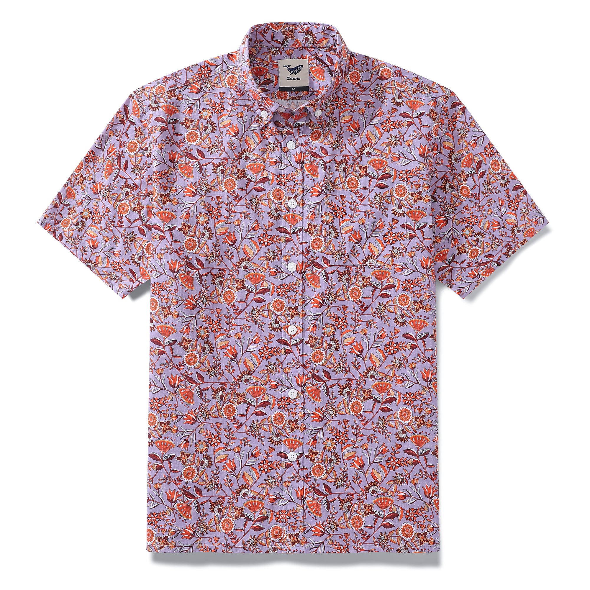 Men's Hawaiian Shirt Purple Orange Multicolored Print Cotton Button-do ...