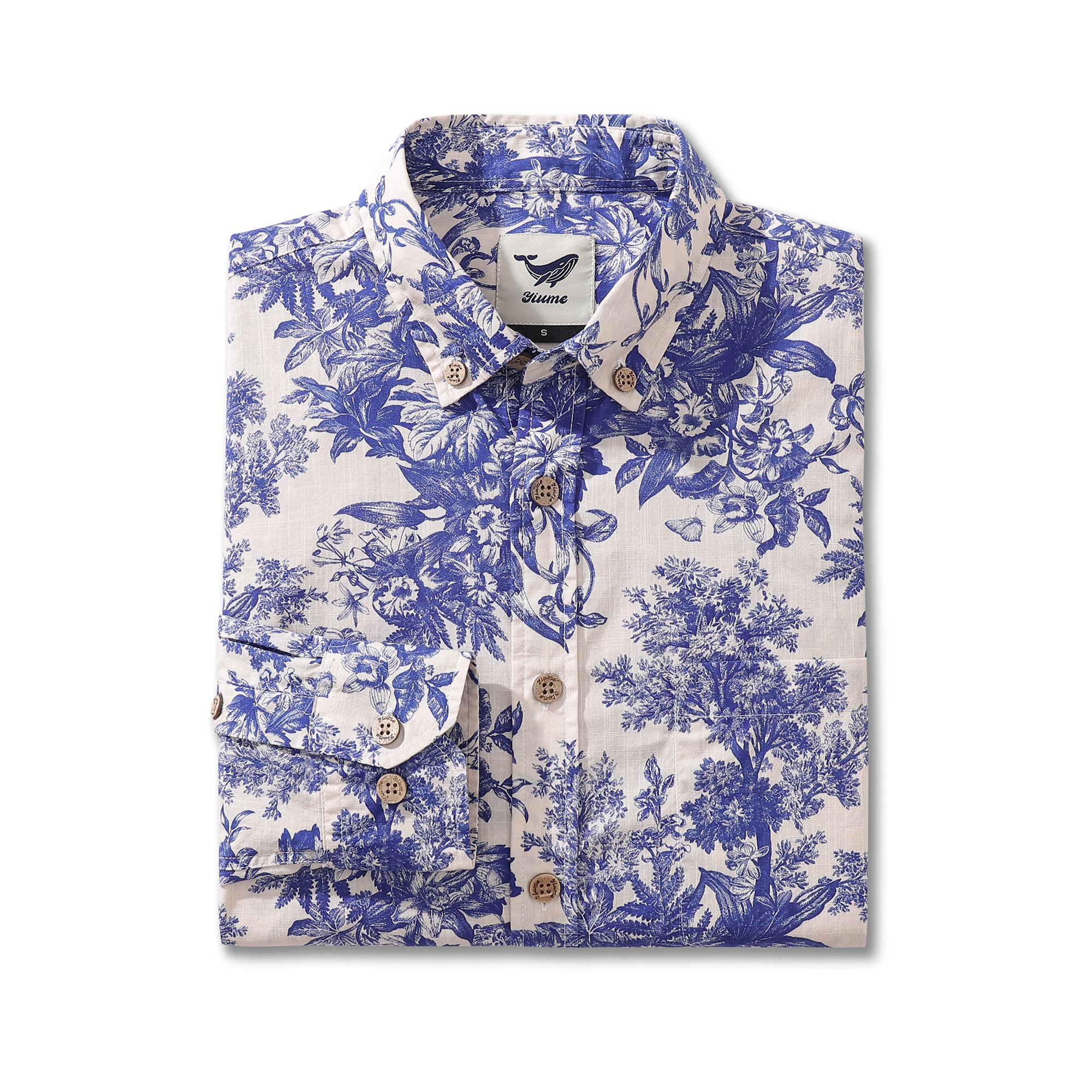 Chemise hawaïenne pour homme Imprimé paysage rural en coton Boutonnée à manches longues Aloha