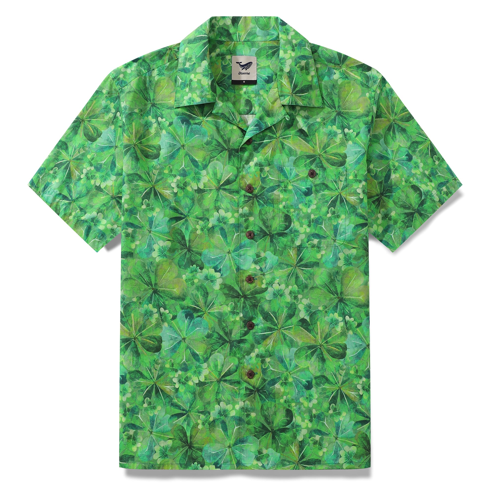 ST. Patrick's Day Hawaiian Shirt For Men Shamrock By Samantha O' Malley Shirt Camp Collar 100% Cotton