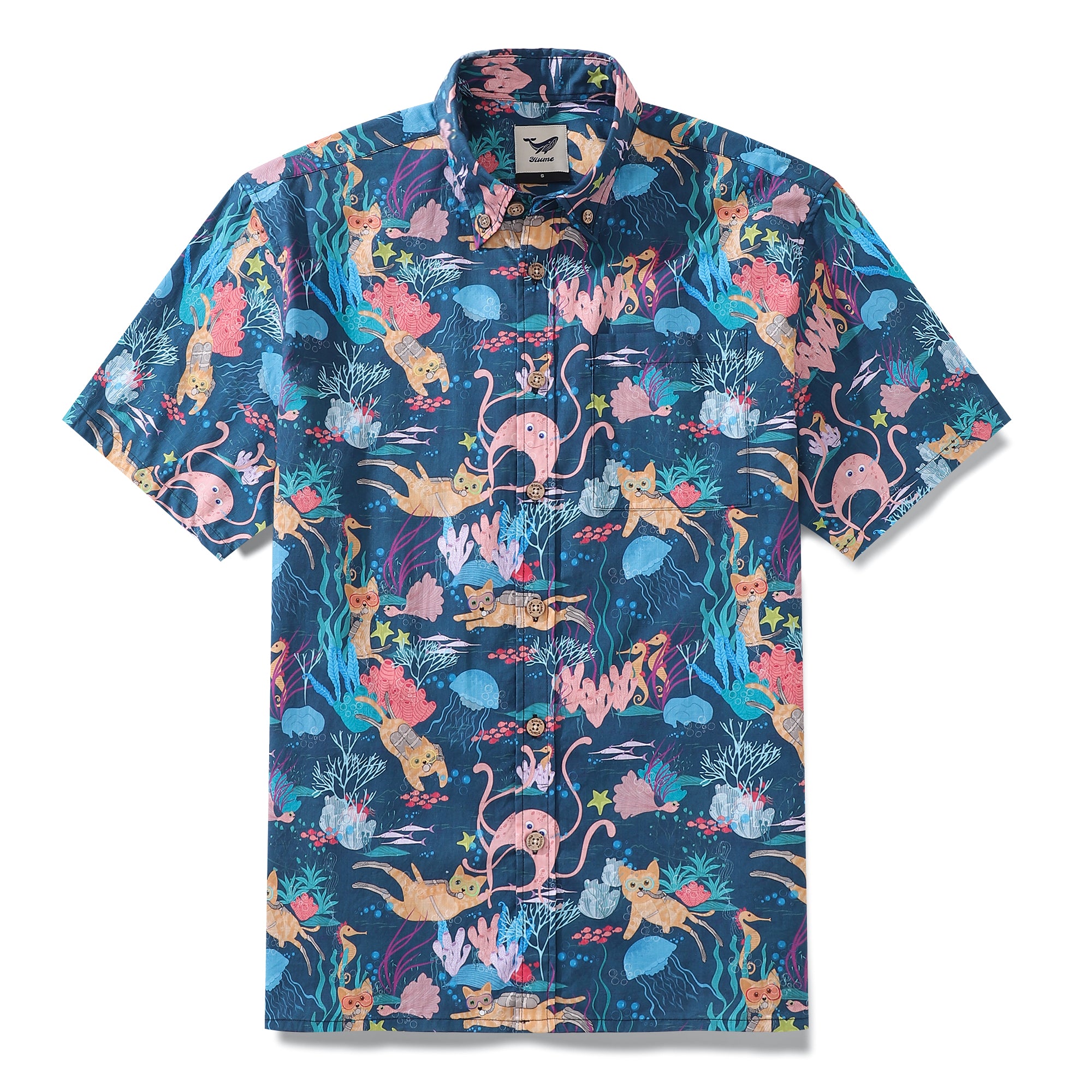 Men's Hawaiian Shirt Fun Dive Print By Pallavi Chaudhary Cotton Button-down Short Sleeve Aloha Shirt