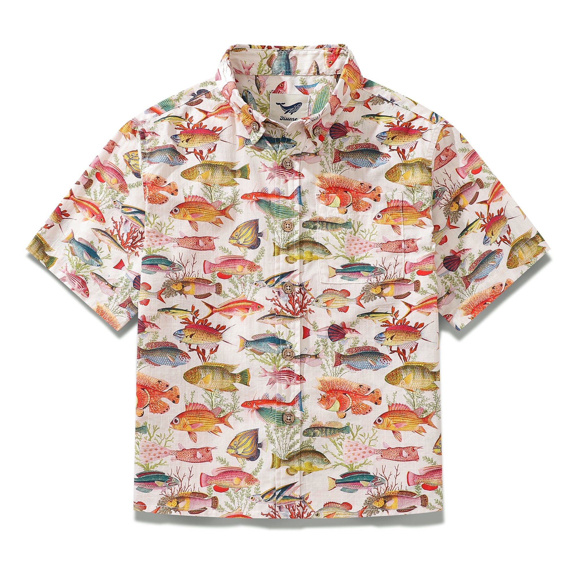 Chemise hawaïenne pour enfants, imprimé poisson de mer, en coton, boutonnée, manches courtes