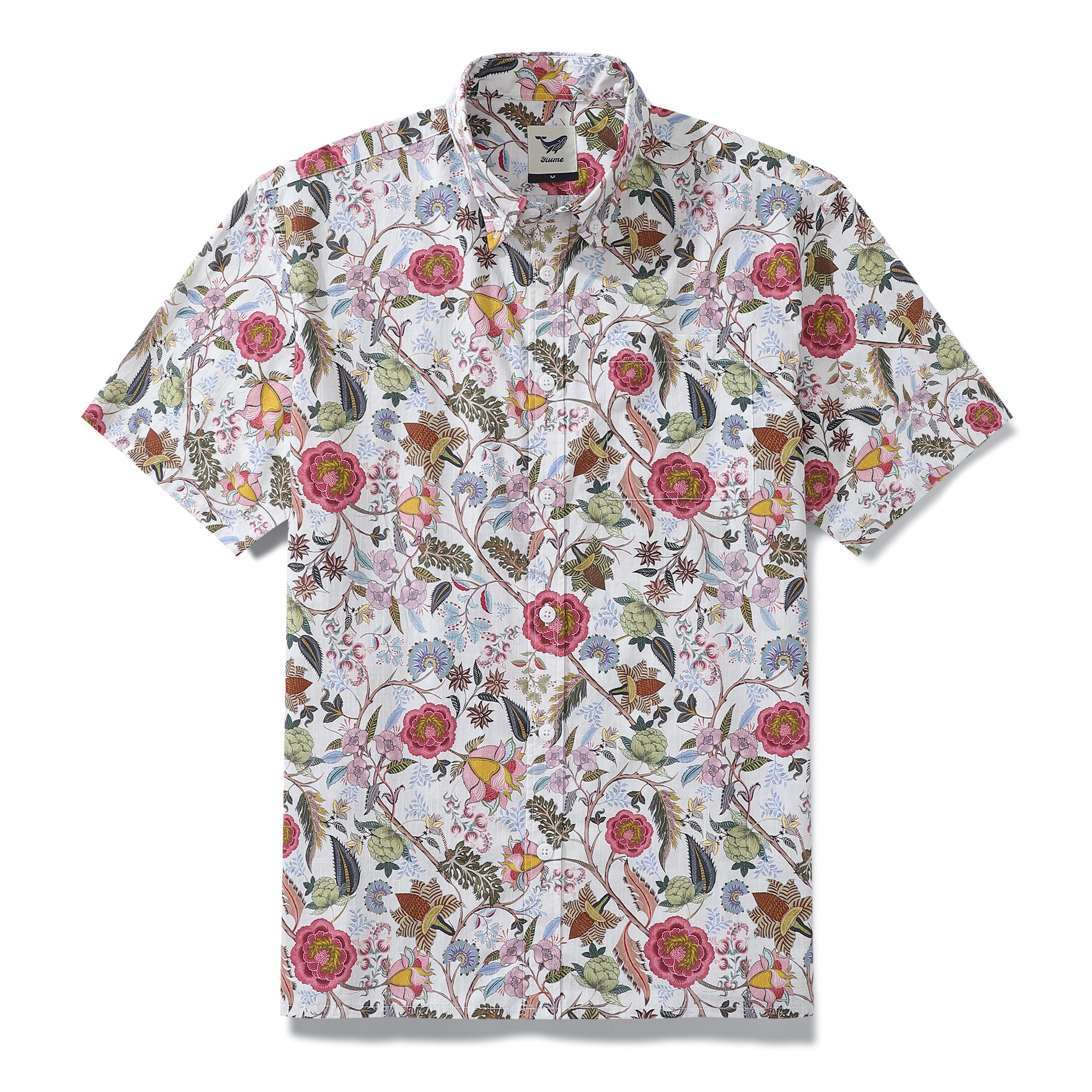 Men's Hawaiian Shirt Chintz Spring Colors Print By Christina Brimage Cotton Button-down Short Sleeve Aloha Shirt