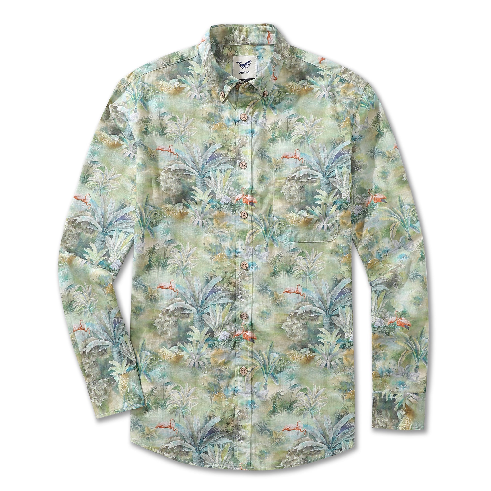 Men's Hawaiian Shirt Exotic Charm Print Cotton Button-down Long Sleeve Aloha Shirt