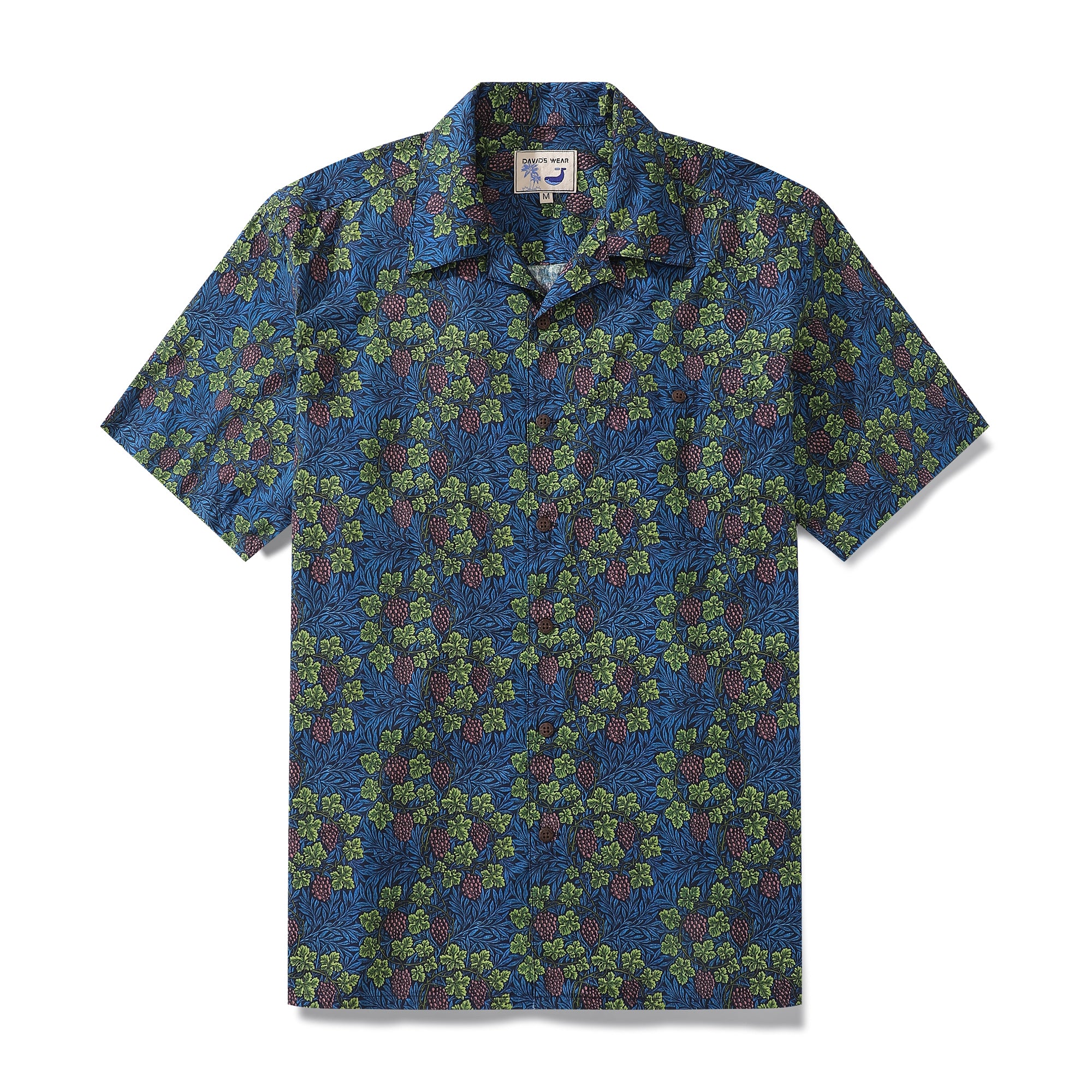 Hawaiian Shirt For Men Grapevine Shirt Camp Collar 100% Cotton