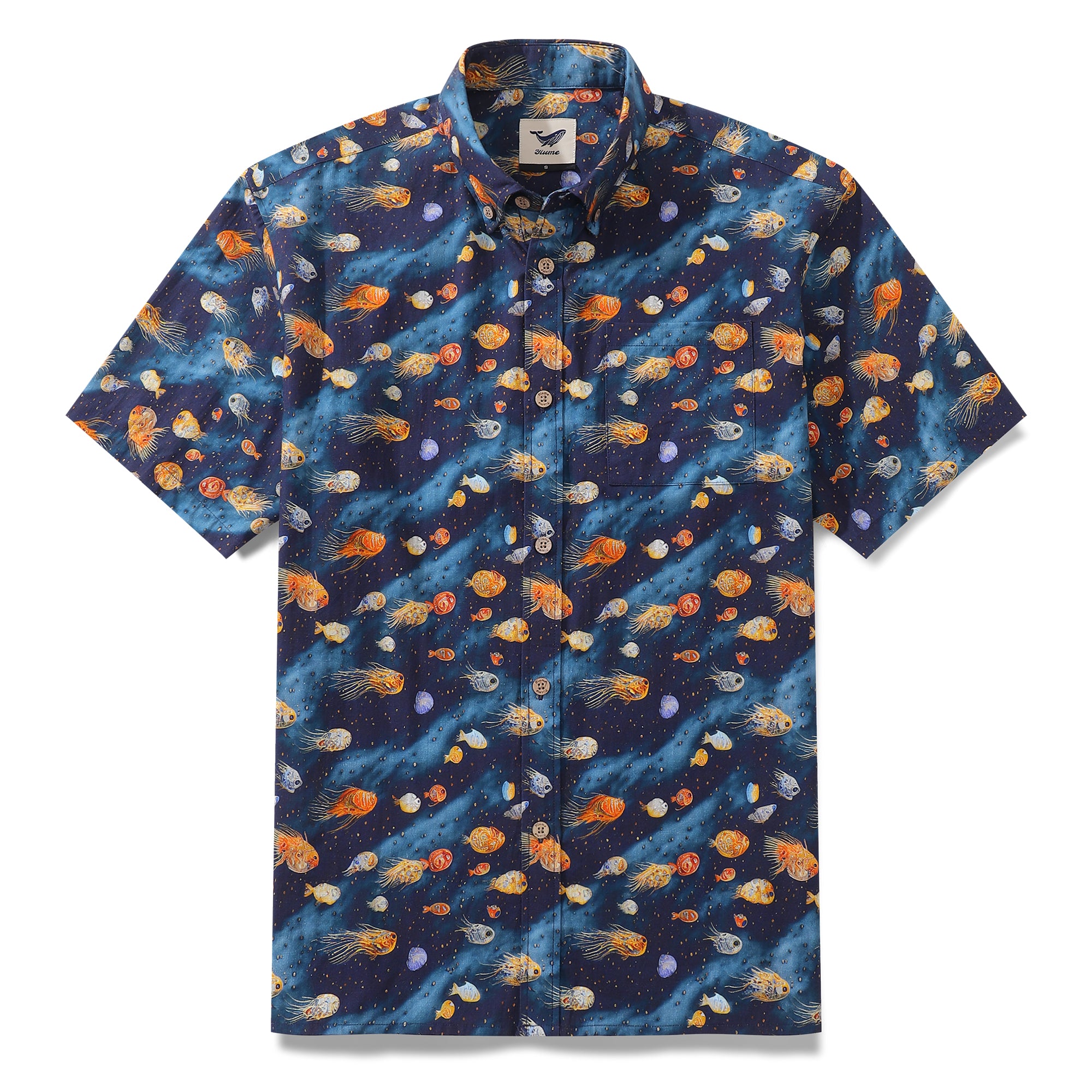Men's Hawaiian Shirt Aquatic Reverie Print Cotton Button-down Short Sleeve Aloha Shirt
