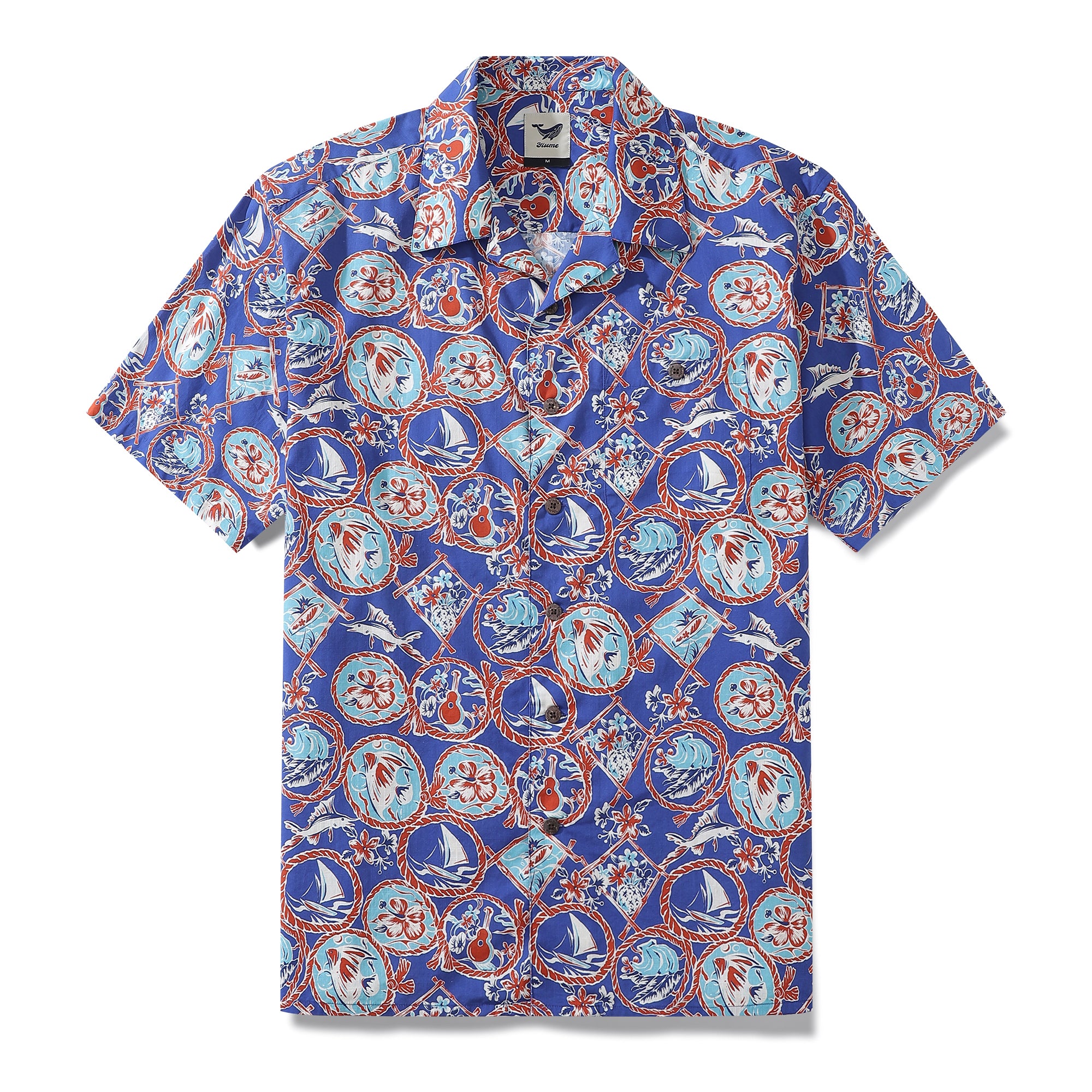 Hawaiian Shirt For Men Table Time Shirt Camp Collar 100% Cotton