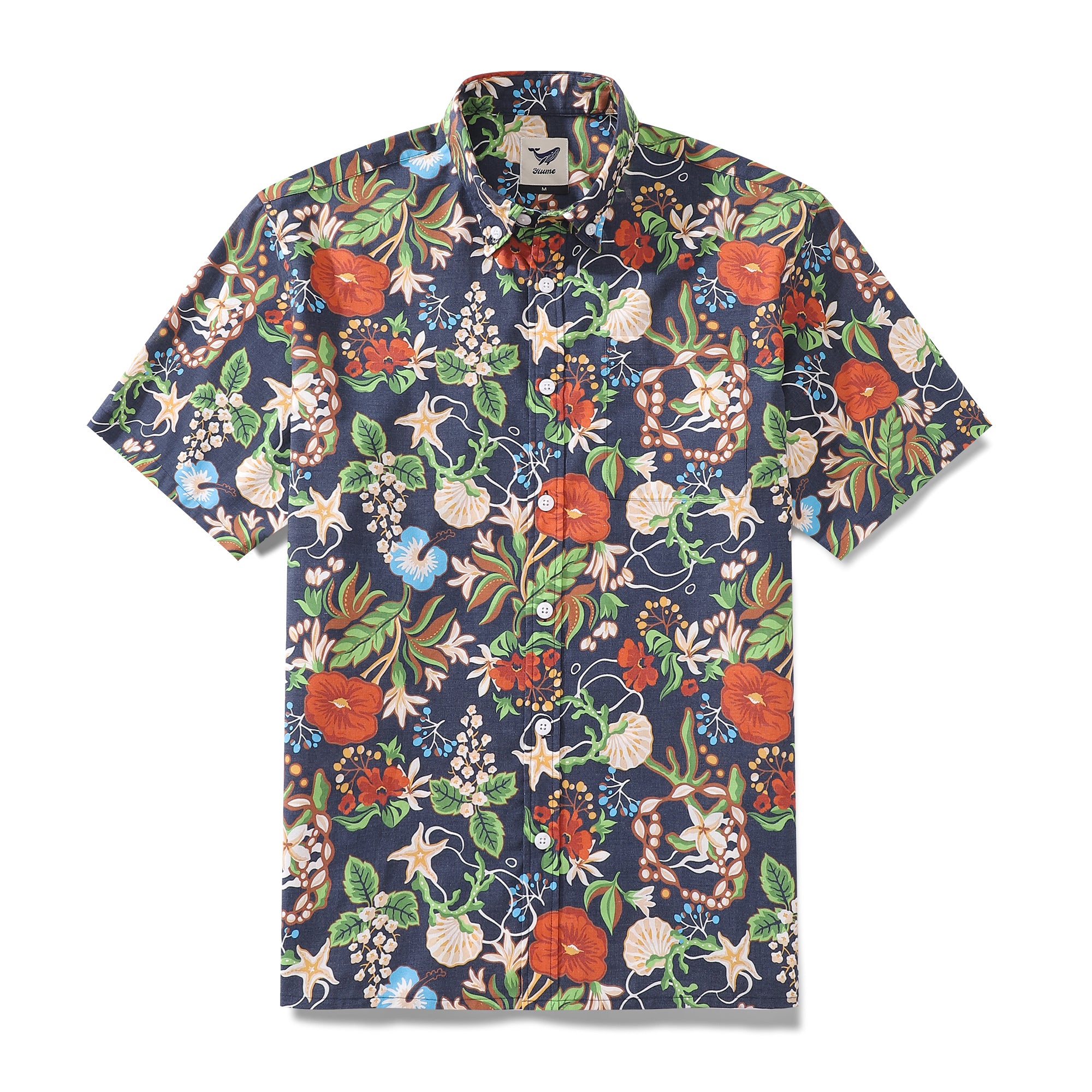 Men's Hawaiian Shirt Treasure Garden Print 1940s Vintage Short Sleeve Aloha Shirt