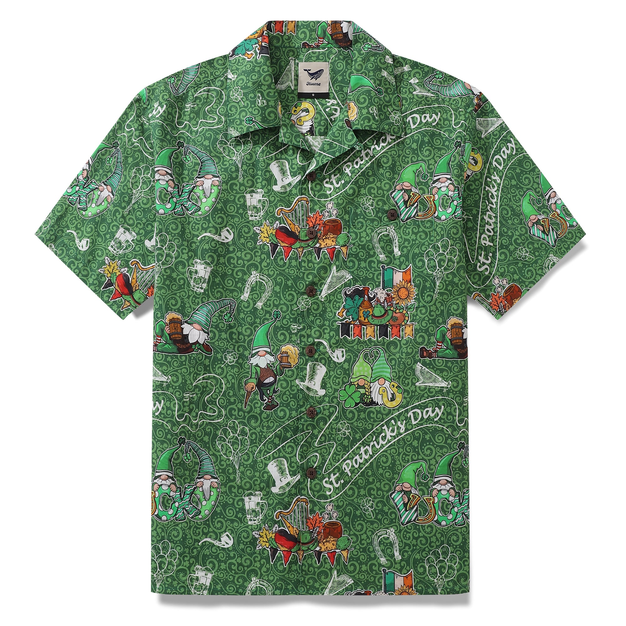 Yiume Hawaiian Shirt For Men Camp Collar 100% Cotton Irish Shirt