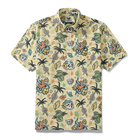 Camisa hawaiana para hombre Tropical Wilderness Skull 1990s Vintage con botones camisa Aloha de manga corta