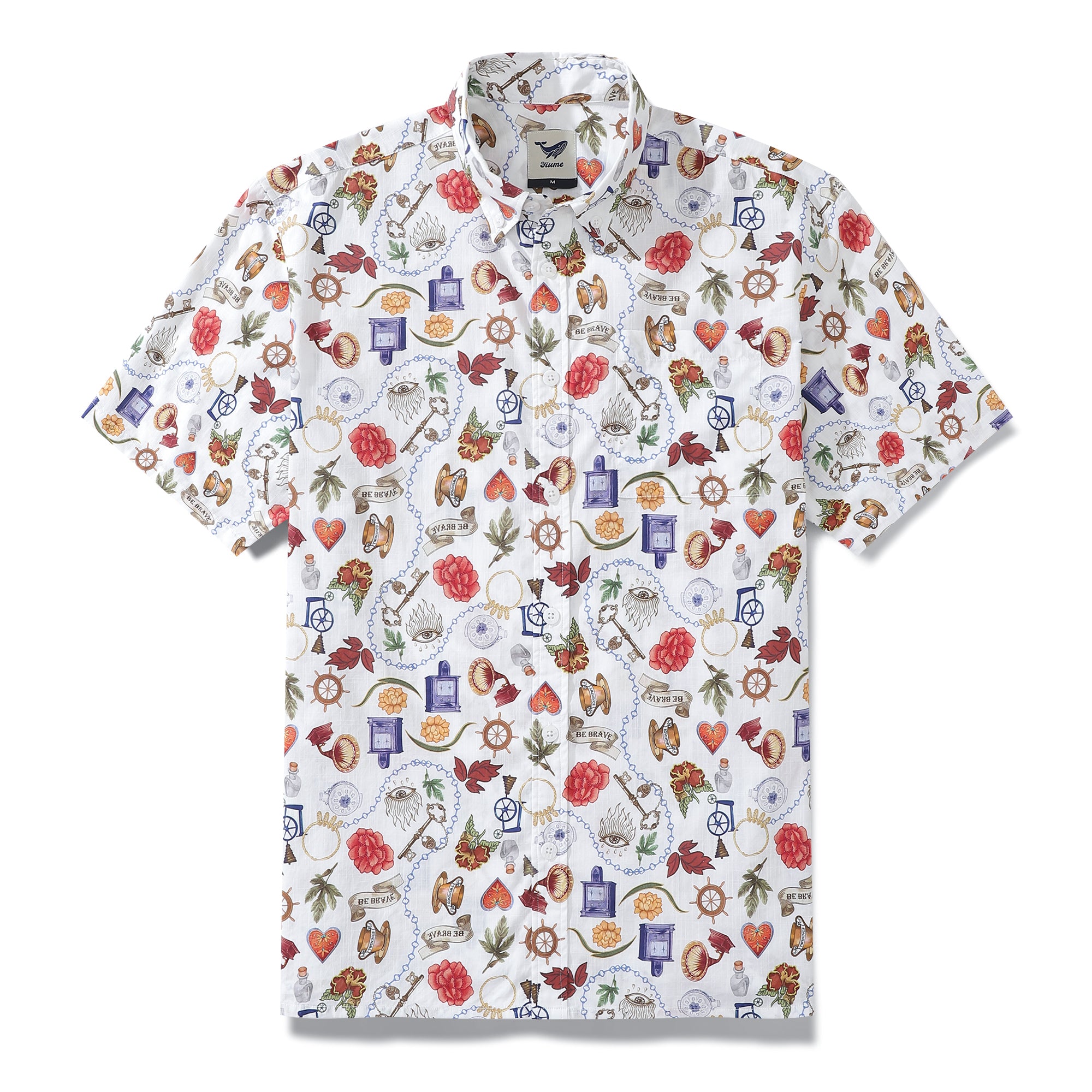 Men's Hawaiian Shirt Vintage Grocery Store Print Cotton Button-down Short Sleeve Aloha Shirt