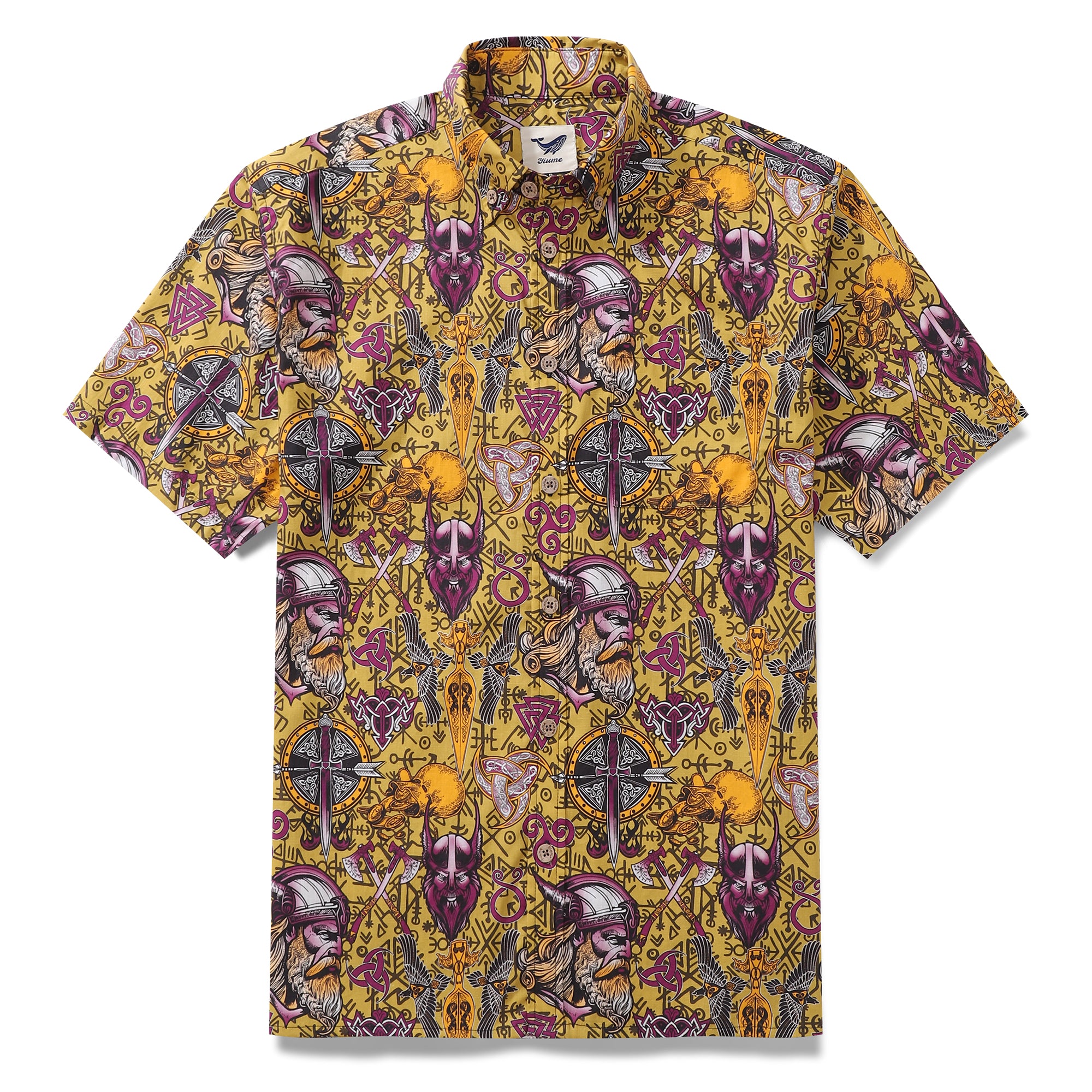 Herren-Hawaiihemd Vikings Cotton Button-Down-Kurzarm-Aloha-Hemd