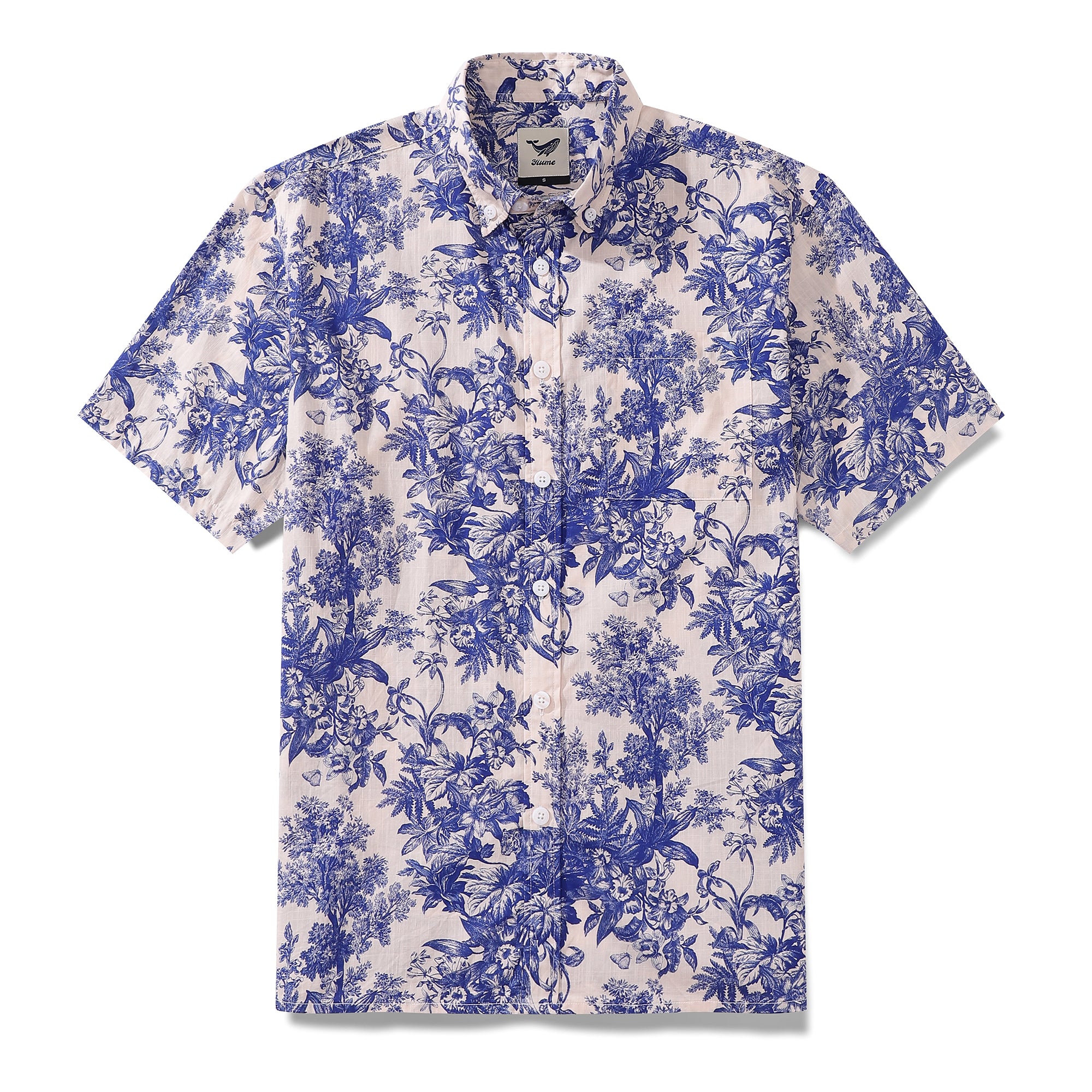 Men's Hawaiian Shirt Rural Scenery Print Cotton Button-down Short Sleeve Aloha Shirt