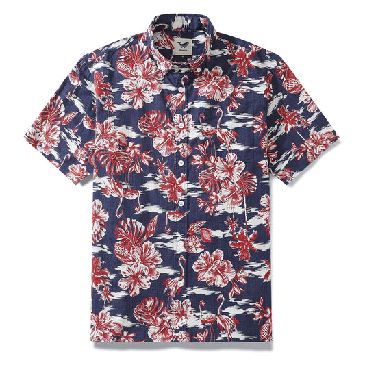 Chemise hawaïenne pour hommes, imprimé saveur tropicale par Angelo Artimus, chemise Aloha boutonnée en coton à manches courtes