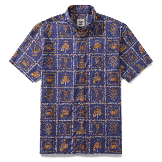 Chemise hawaïenne pour homme imprimée de cancer en Tencel™ à boutons, à manches courtes Aloha