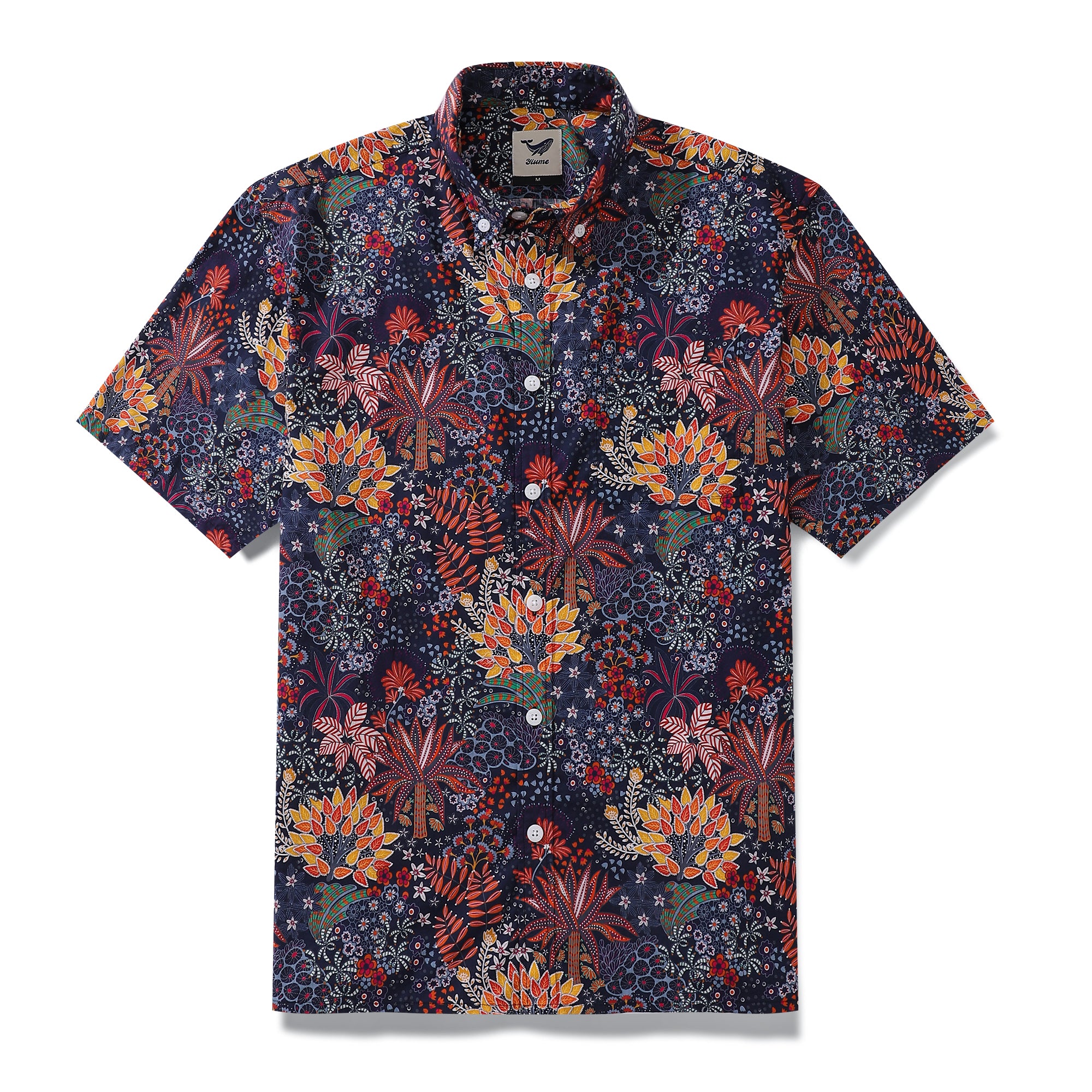 Camisa hawaiana tropical para hombre Camisa Aloha de algodón de manga corta con estampado de plantas extravagantes