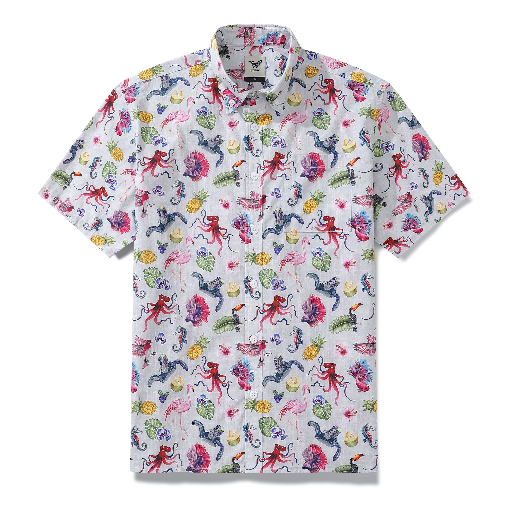 Men's Hawaiian Shirt Tropical Symphony Print Cotton Button-down Short ...