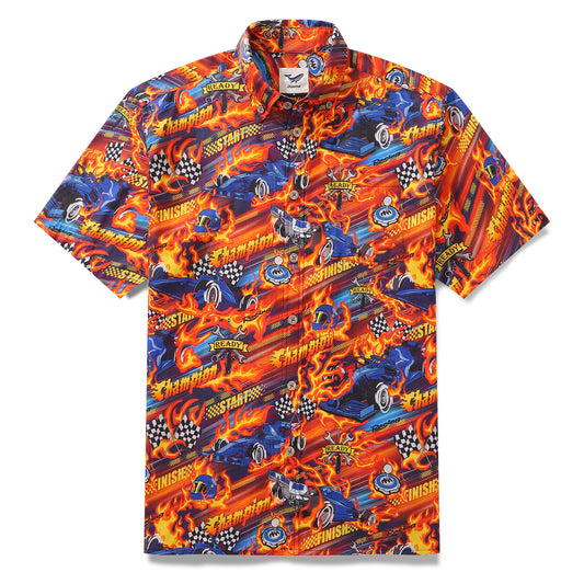Chemise hawaïenne pour hommes à boutons Speed, à manches courtes, 100 % coton