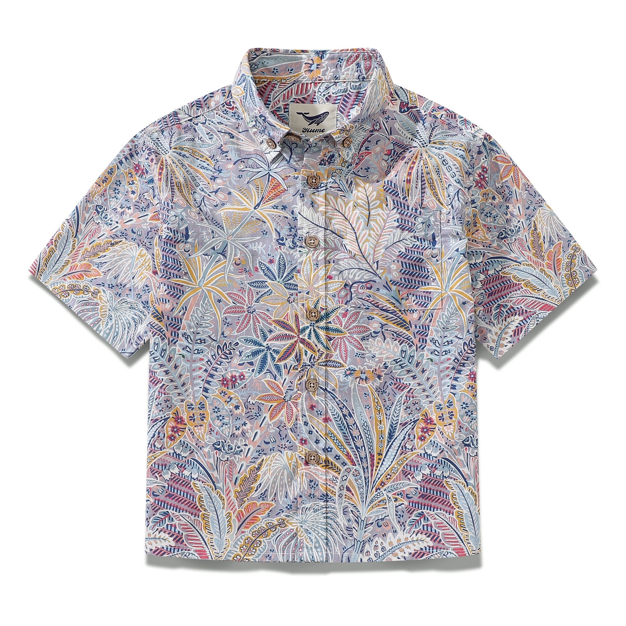 Children's Hawaiian Shirt Tropical Palm Tree Print Cotton Button-down Short Sleeve Jungle Youth Shirt