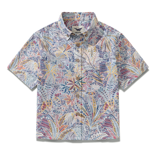 Children's Hawaiian Shirt Tropical Palm Tree Print Cotton Button-down Short Sleeve Jungle Youth Shirt