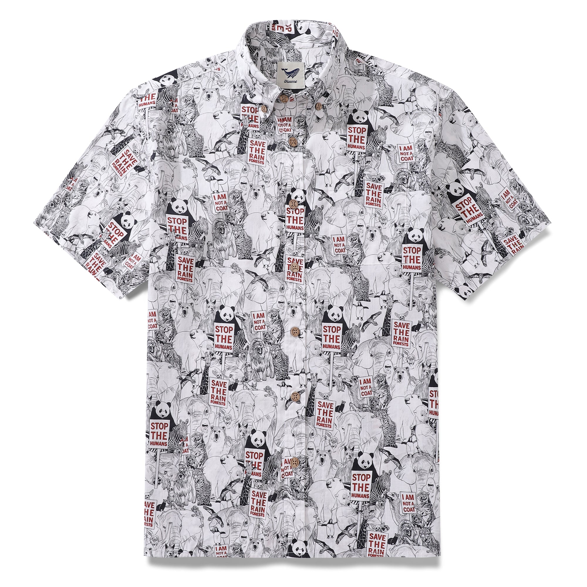 Chemise hawaïenne pour hommes Sauvez les animaux T-shirt de la Journée de la Terre Chemise en coton à manches courtes Aloha