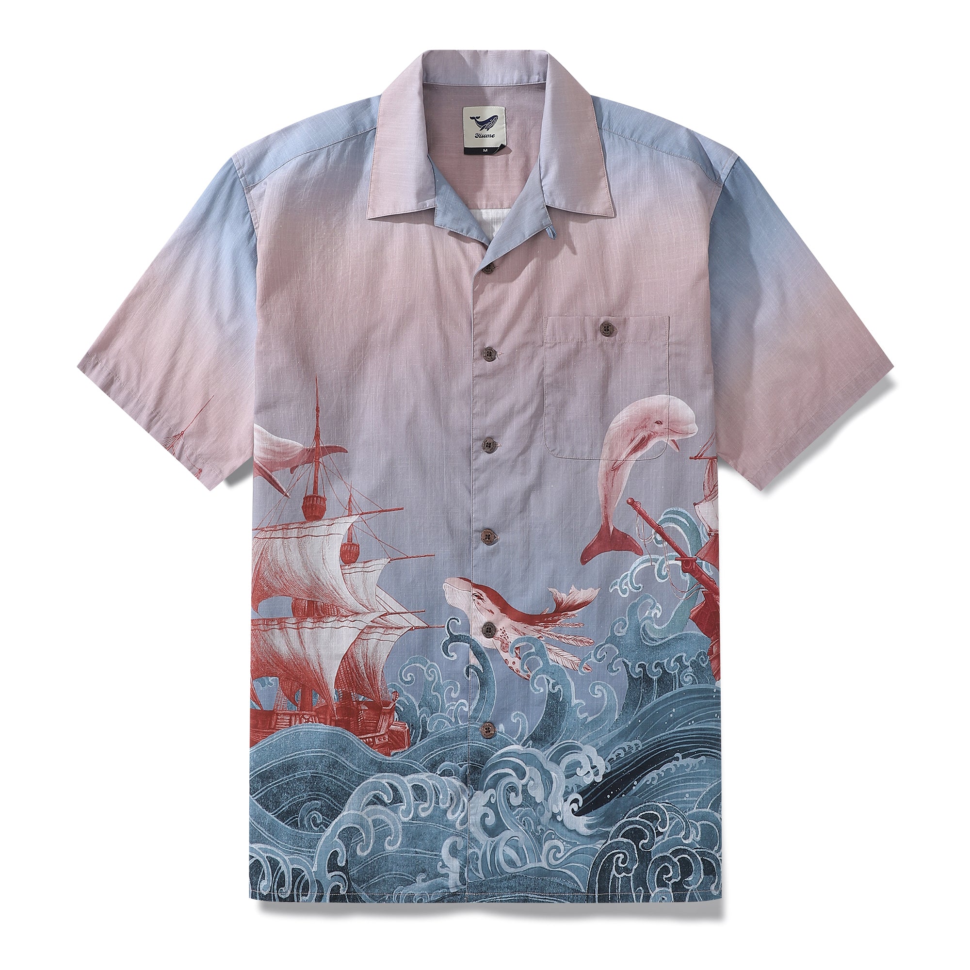 Hawaiian Shirt For Men Navigation Shirt Camp Collar 100% Cotton
