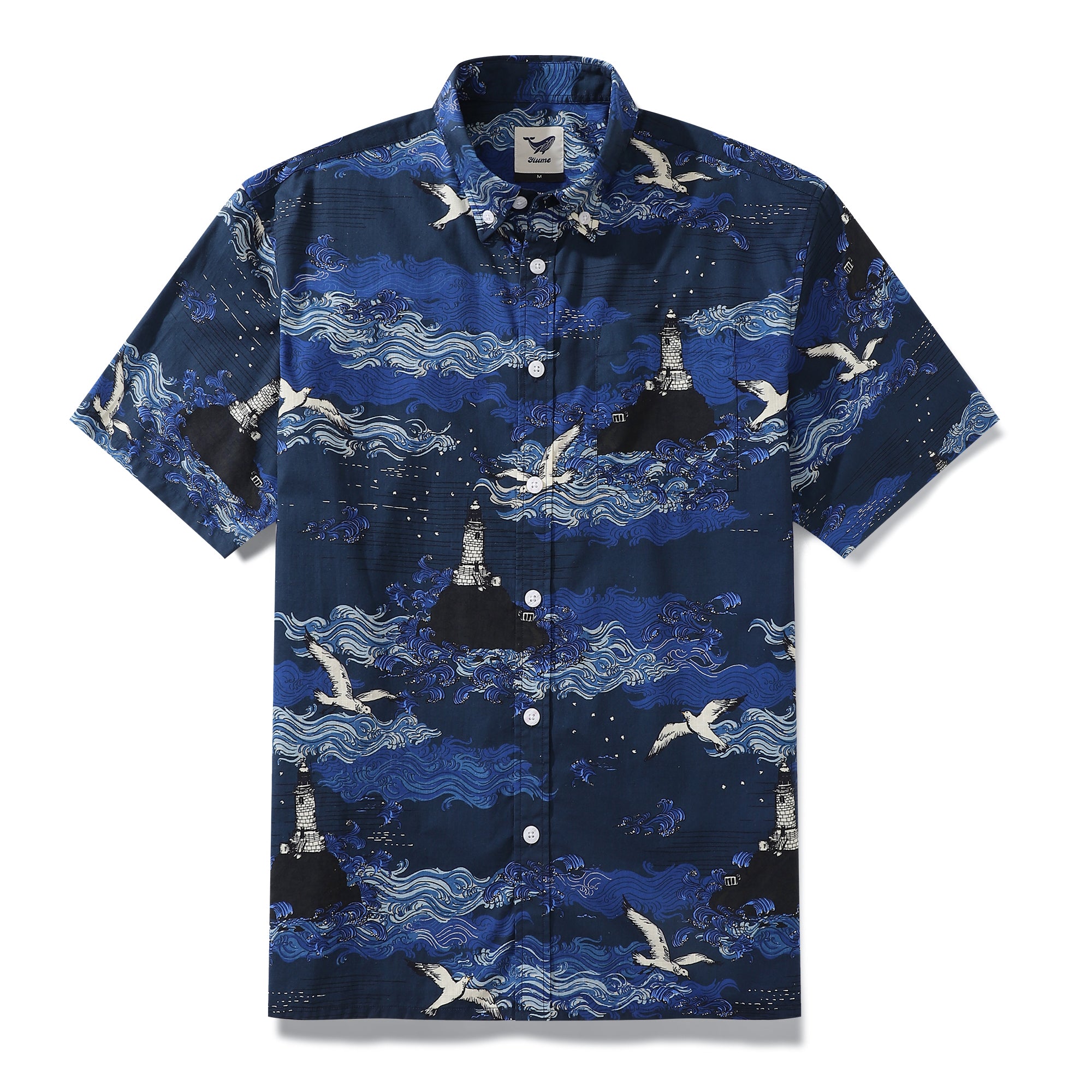Men's Hawaiian Shirt Lighthouse Print By Alice Brown Cotton Button-down Short Sleeve Aloha Shirt