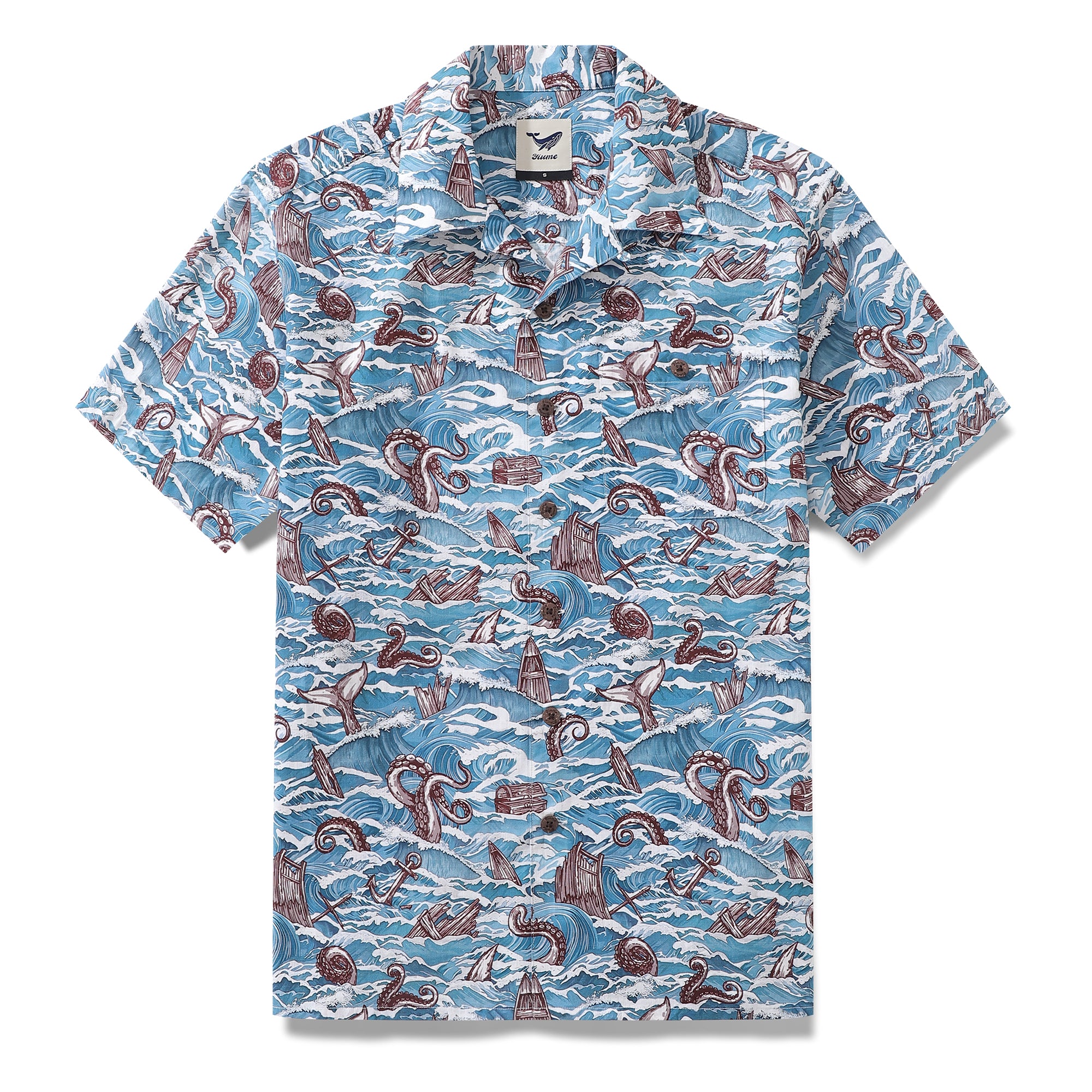 Hawaiian Shirt For Men Monsters of the Deep Shirt Camp Collar 100% Cot ...
