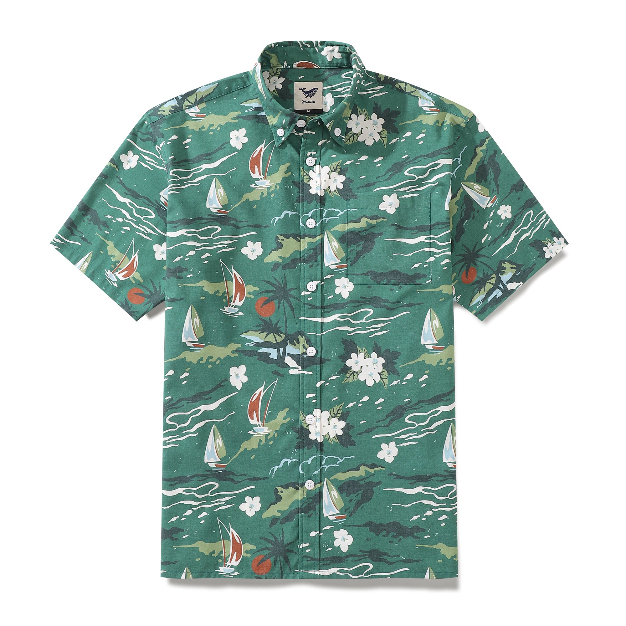 Men's Hawaiian Shirt Summer Sailing Cotton Button-down Short Sleeve Aloha Shirt
