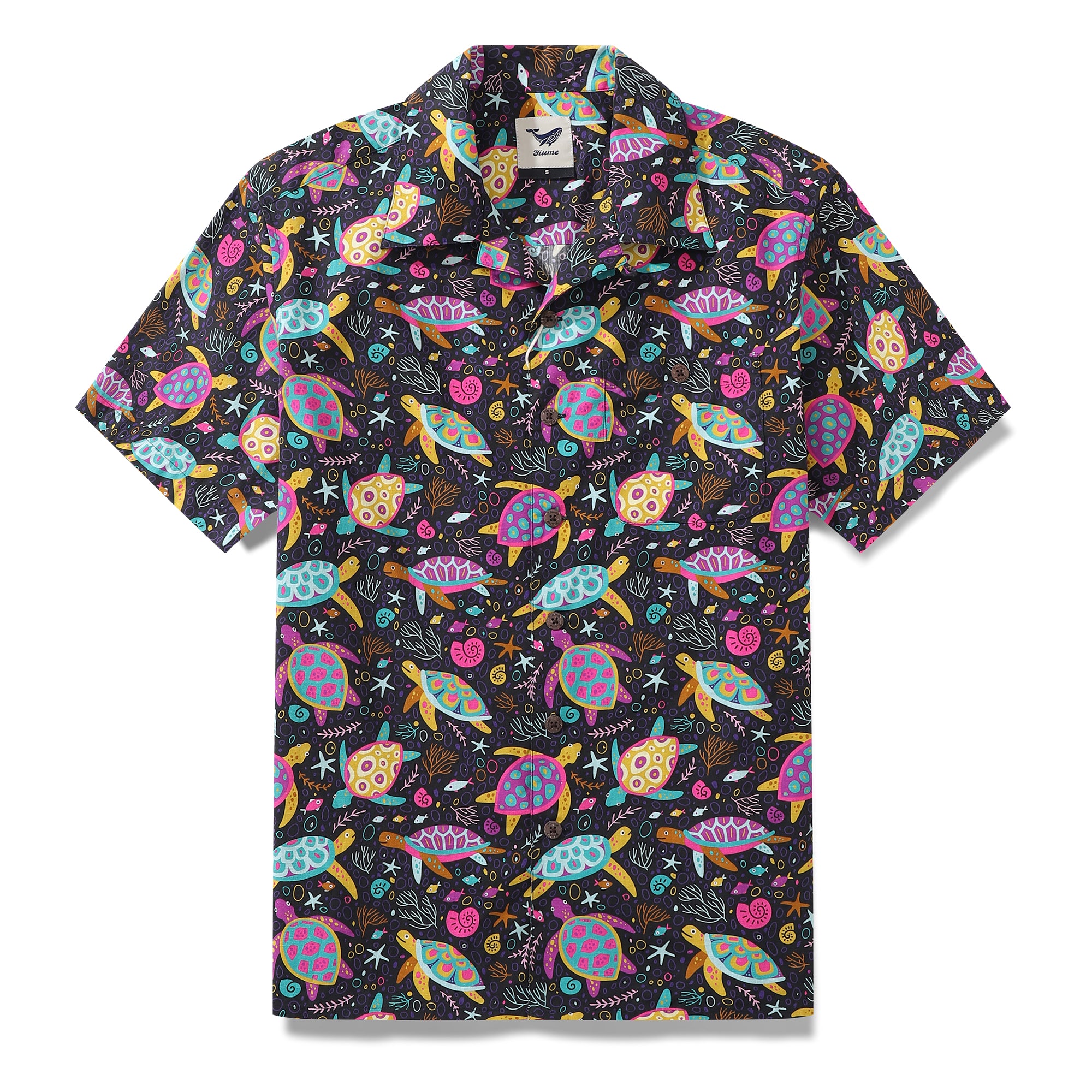 Hawaiian Shirt For Turtles By Yuliia Bahniuk Shirt Camp Collar 100% Co ...