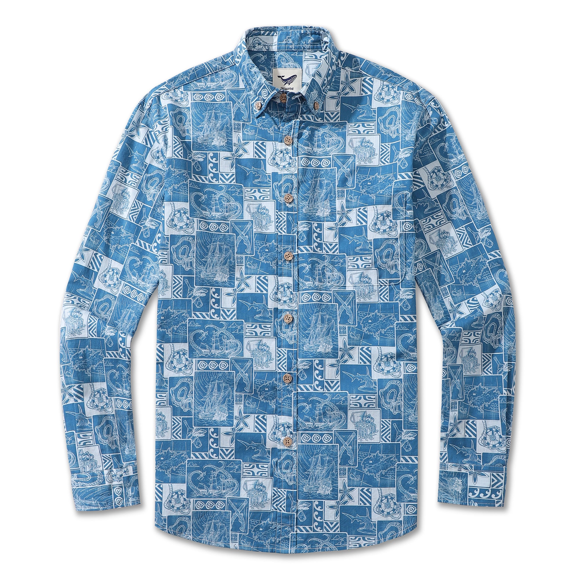 Men's Hawaiian Shirt Pirate's Adventure Cotton Button-down Long Sleeve Aloha Shirt