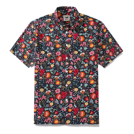 Men's Hawaiian Shirt Flower Garden Print By Catharina Edlund Cotton Button-down Short Sleeve Aloha Shirt