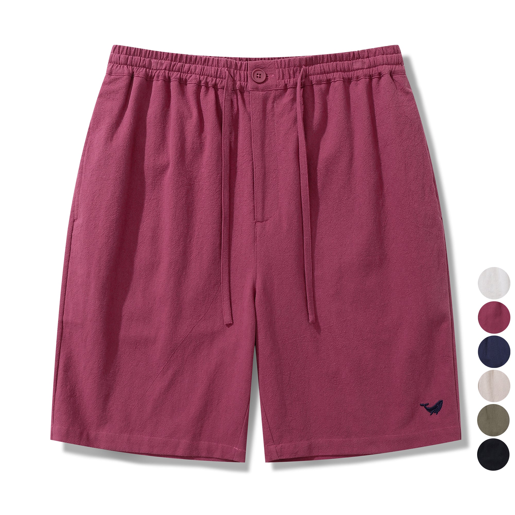 Mens Linen Shorts Mid-Rise Straight Bermuda 8-10 Inch Shorts - BURGUNDY Version 3.0