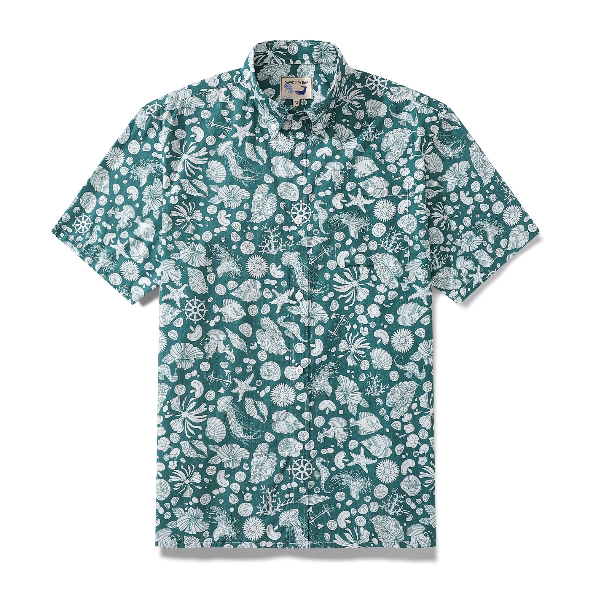 Men's Hawaiian Shirt Seabed strolling Print Cotton Button-down Short Sleeve Aloha Shirt