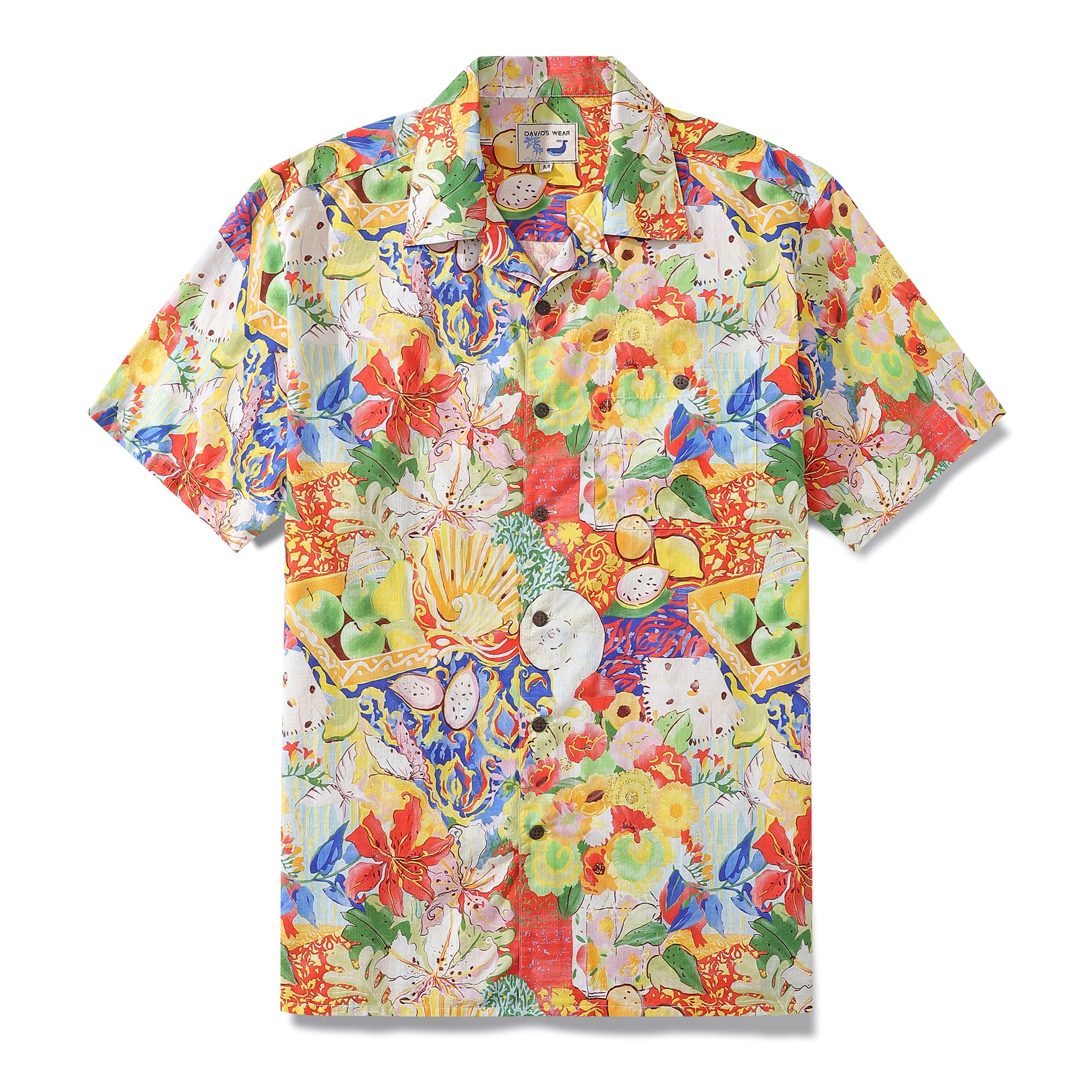 Hawaiian Shirt For Men Flower and Fruit Ocean Shirt Camp Collar 100% Cotton