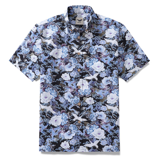Men's Hawaiian Shirt Mystic Serenity Print Cotton Button-down Short Sleeve Aloha Shirt