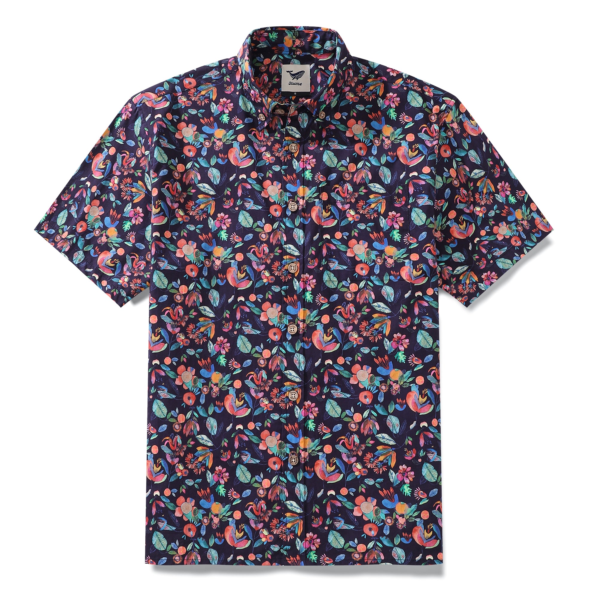 Men's Hawaiian Shirt Fluttering Colored "Butterflies" Print By Maria Montiel Cotton Button-down Short Sleeve Aloha Shirt